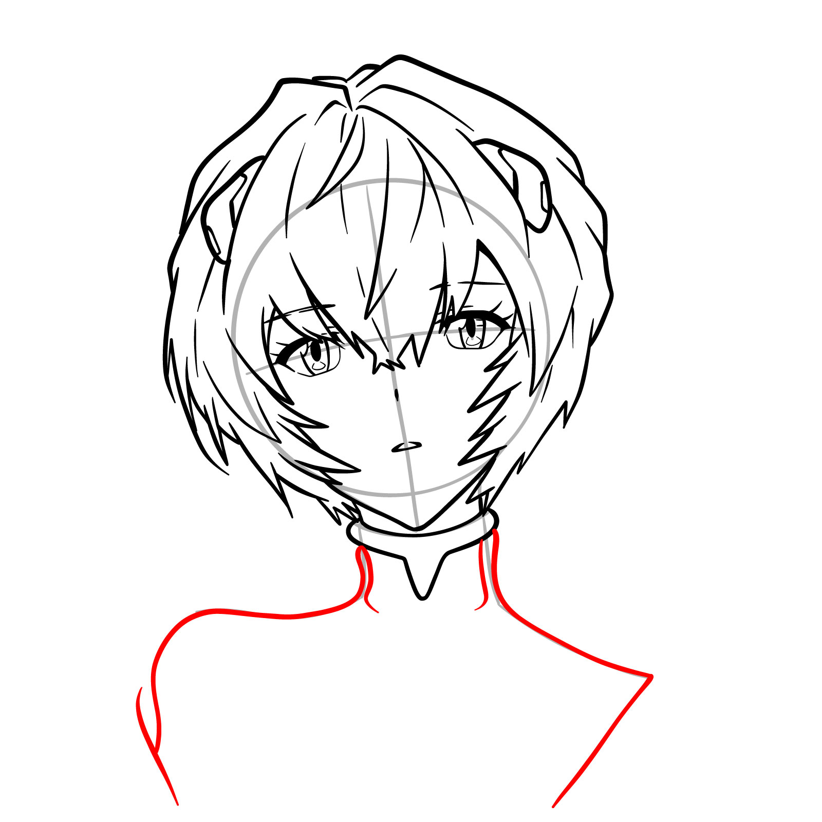How to draw Rei Ayanami's face - Evangelion - step 18
