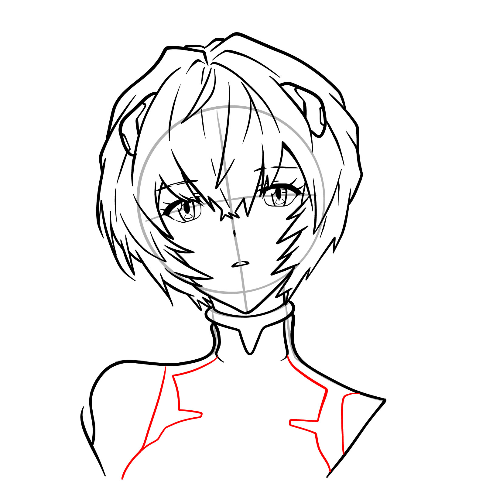 How to draw Rei Ayanami's face - Evangelion - step 19