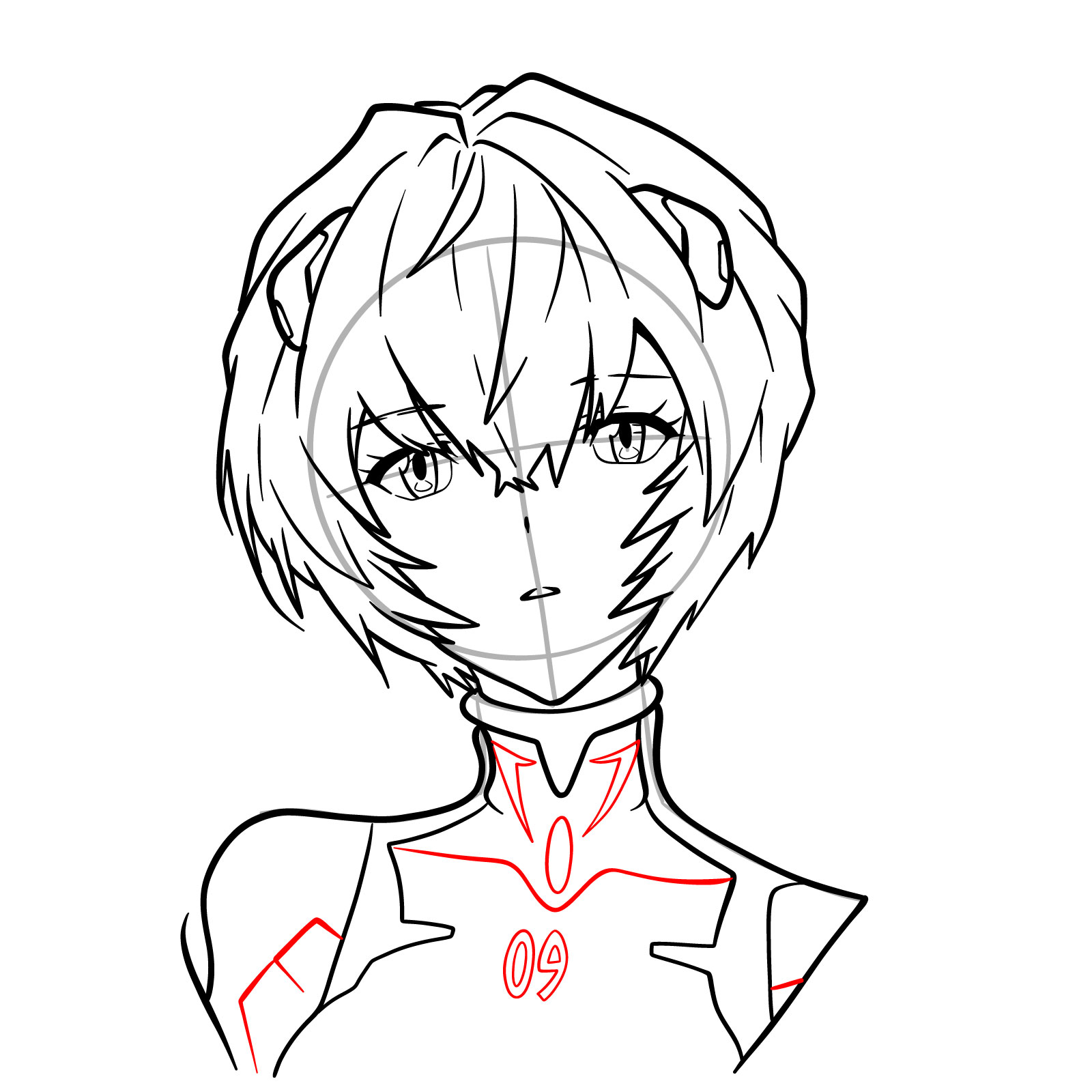 How to draw Rei Ayanami's face - Evangelion - step 20
