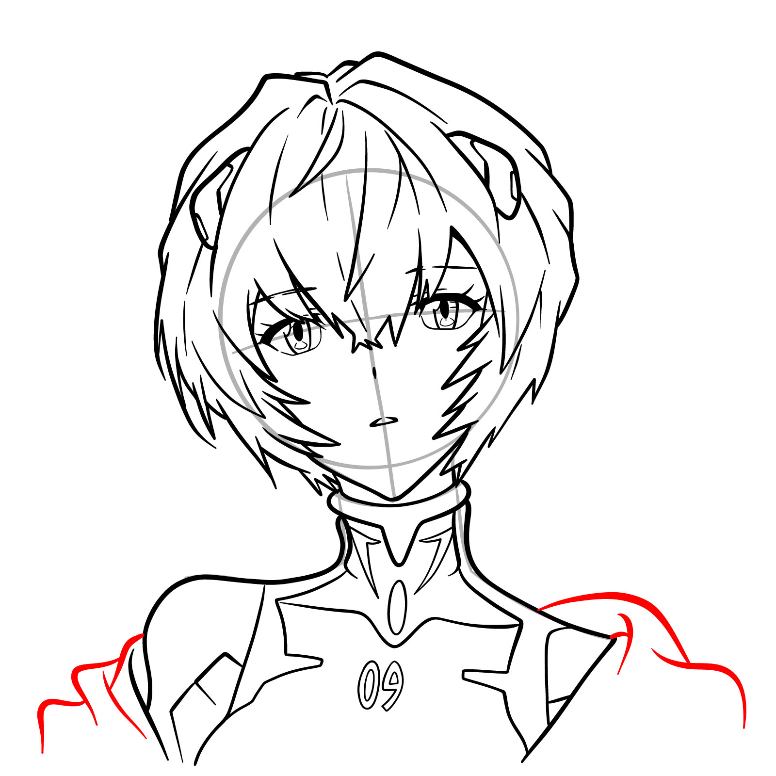 How to draw Rei Ayanami's face - Evangelion - step 21