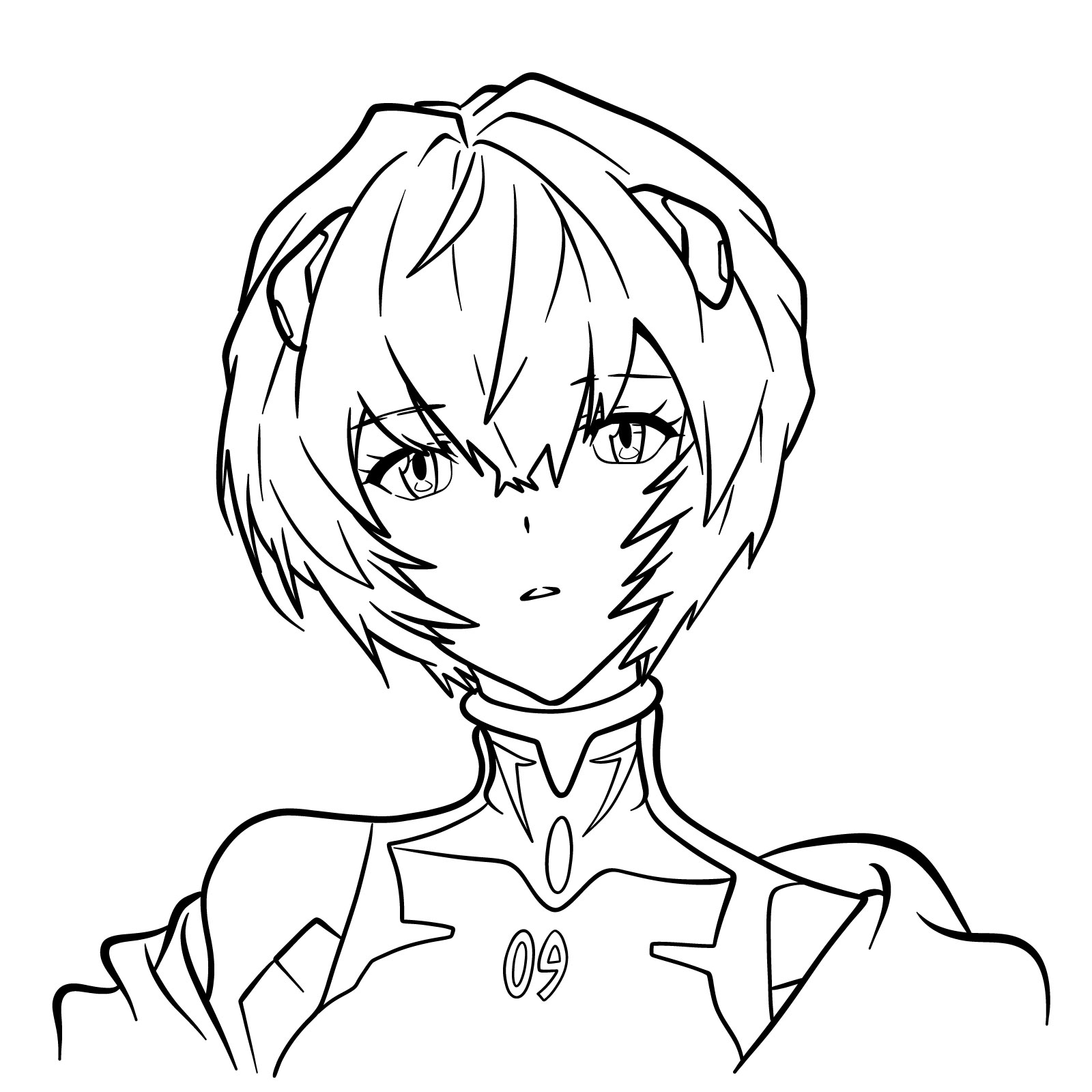 Easy step-by-step drawing of Rei Ayanami's face - Evangelion - final step