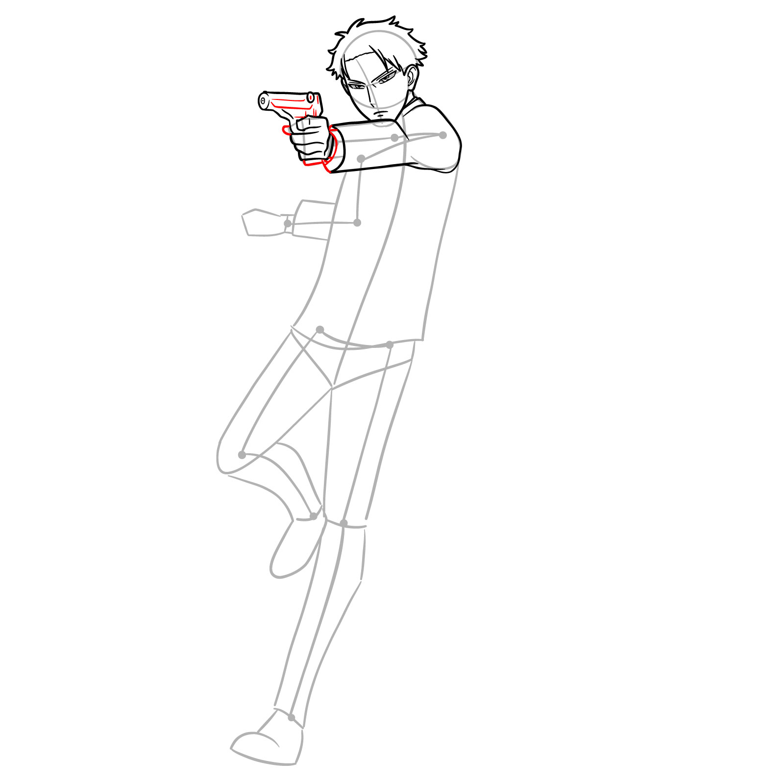 How to draw Loid Forger in his spy suit with a gun - step 13