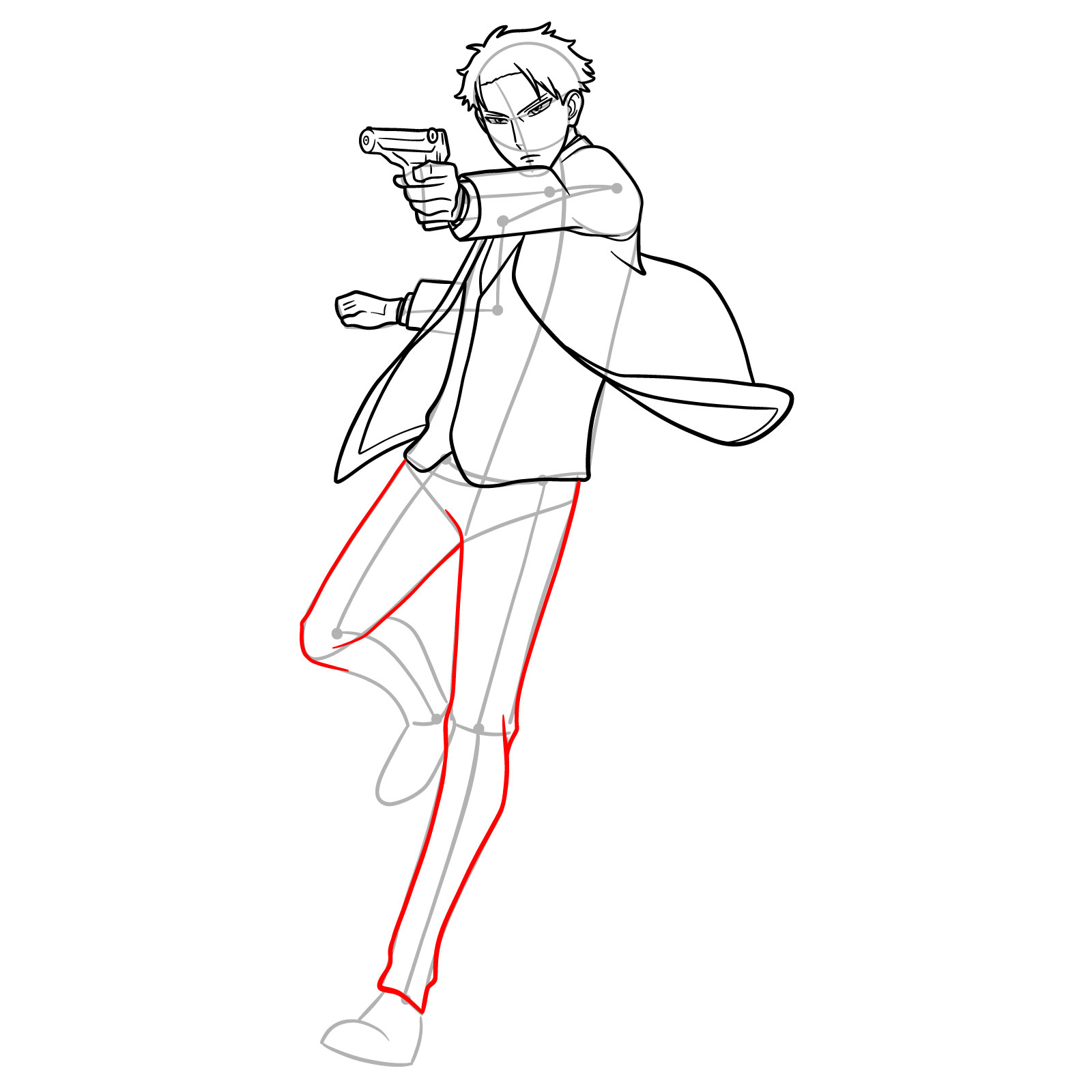 How to draw Loid Forger in his spy suit with a gun - step 18