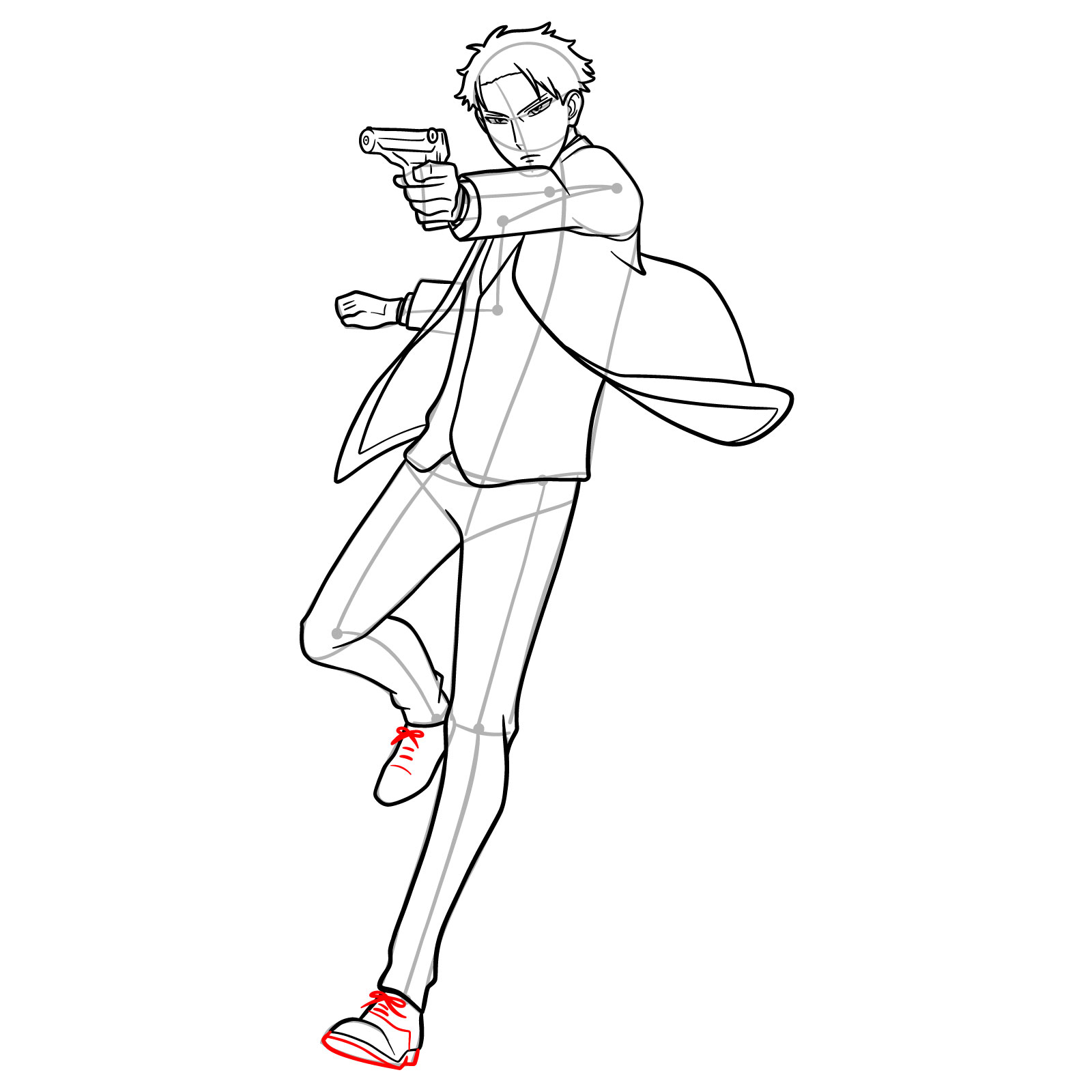 How to draw Loid Forger in his spy suit with a gun - step 21