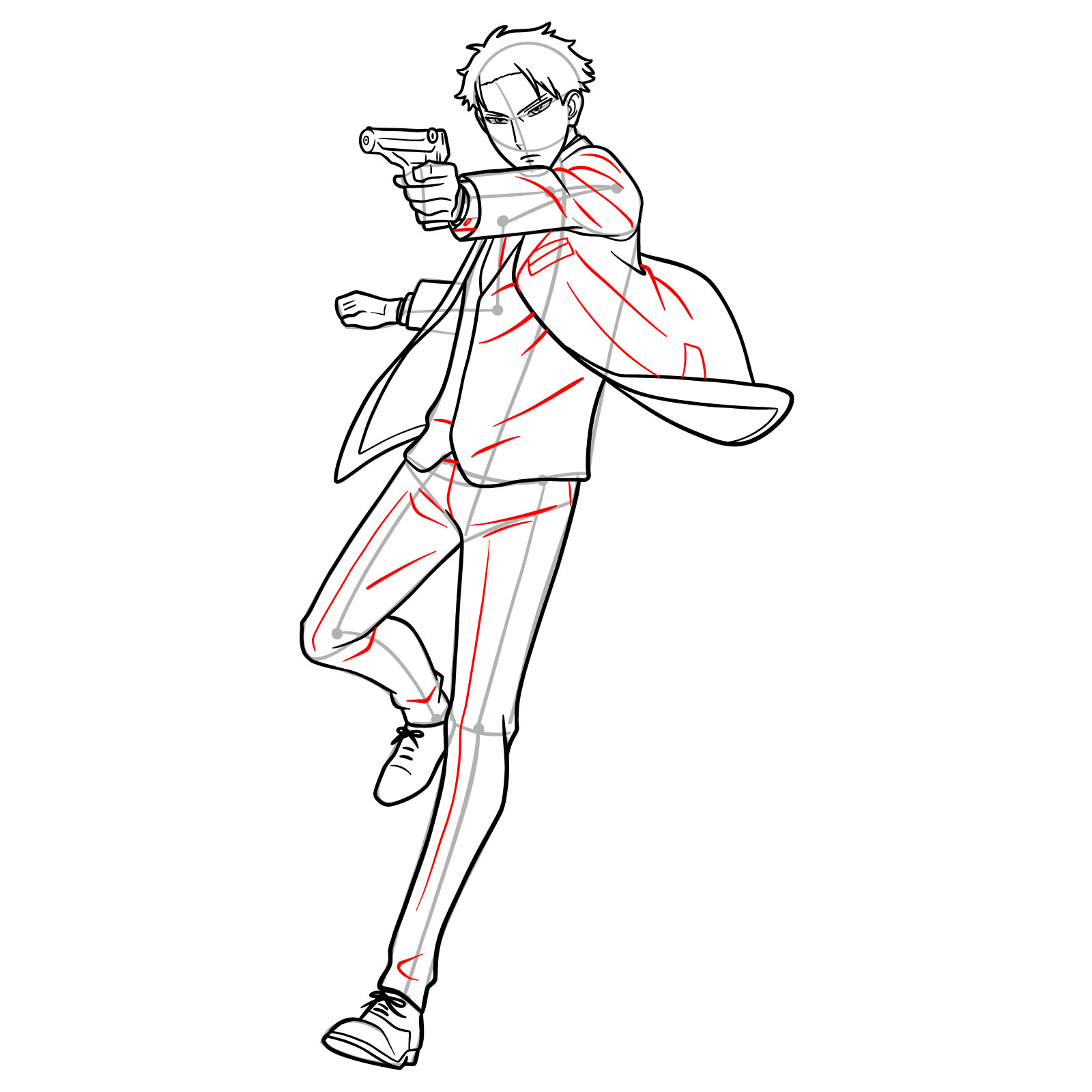 How to draw Loid Forger in his spy suit with a gun - step 22