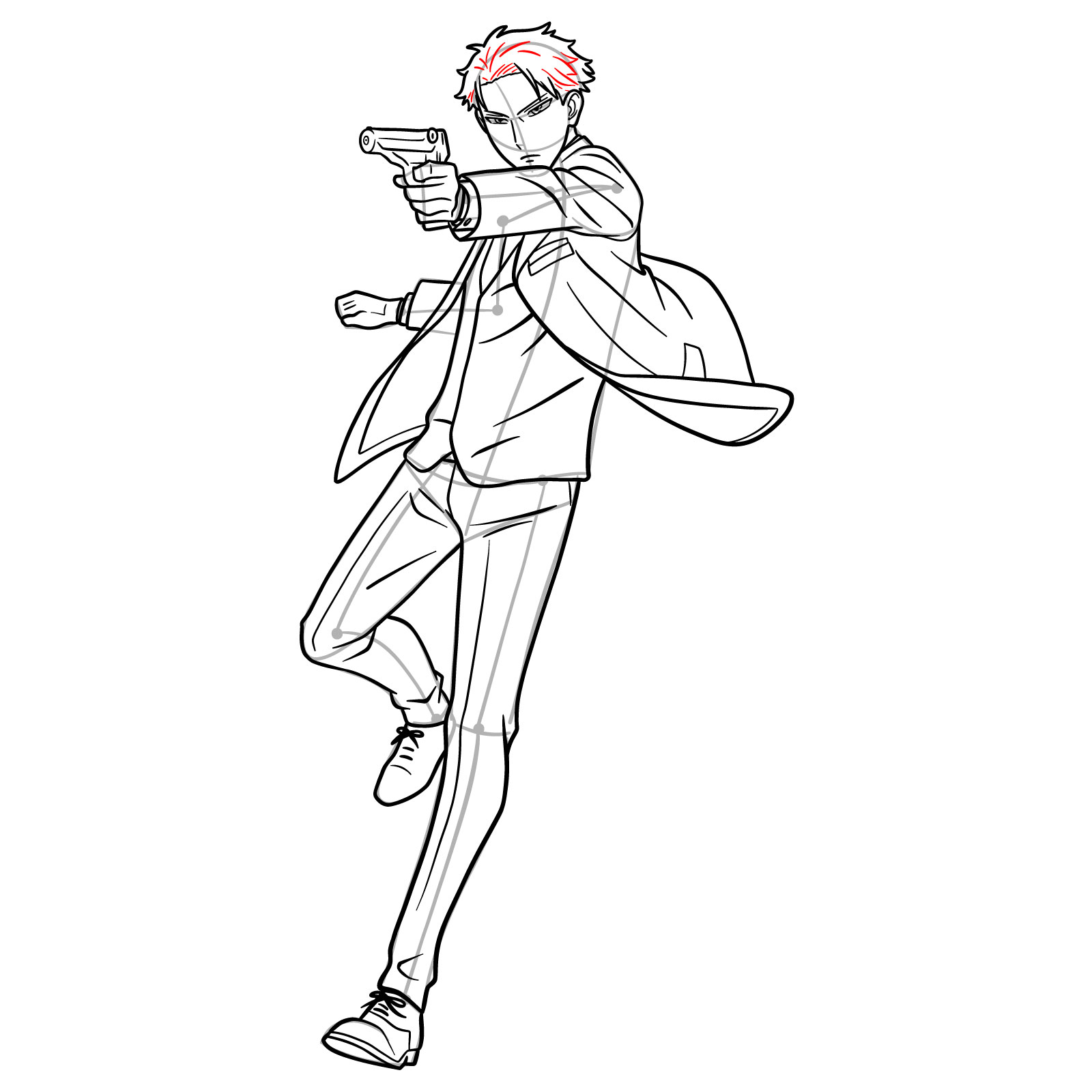 How to draw Loid Forger in his spy suit with a gun - step 23