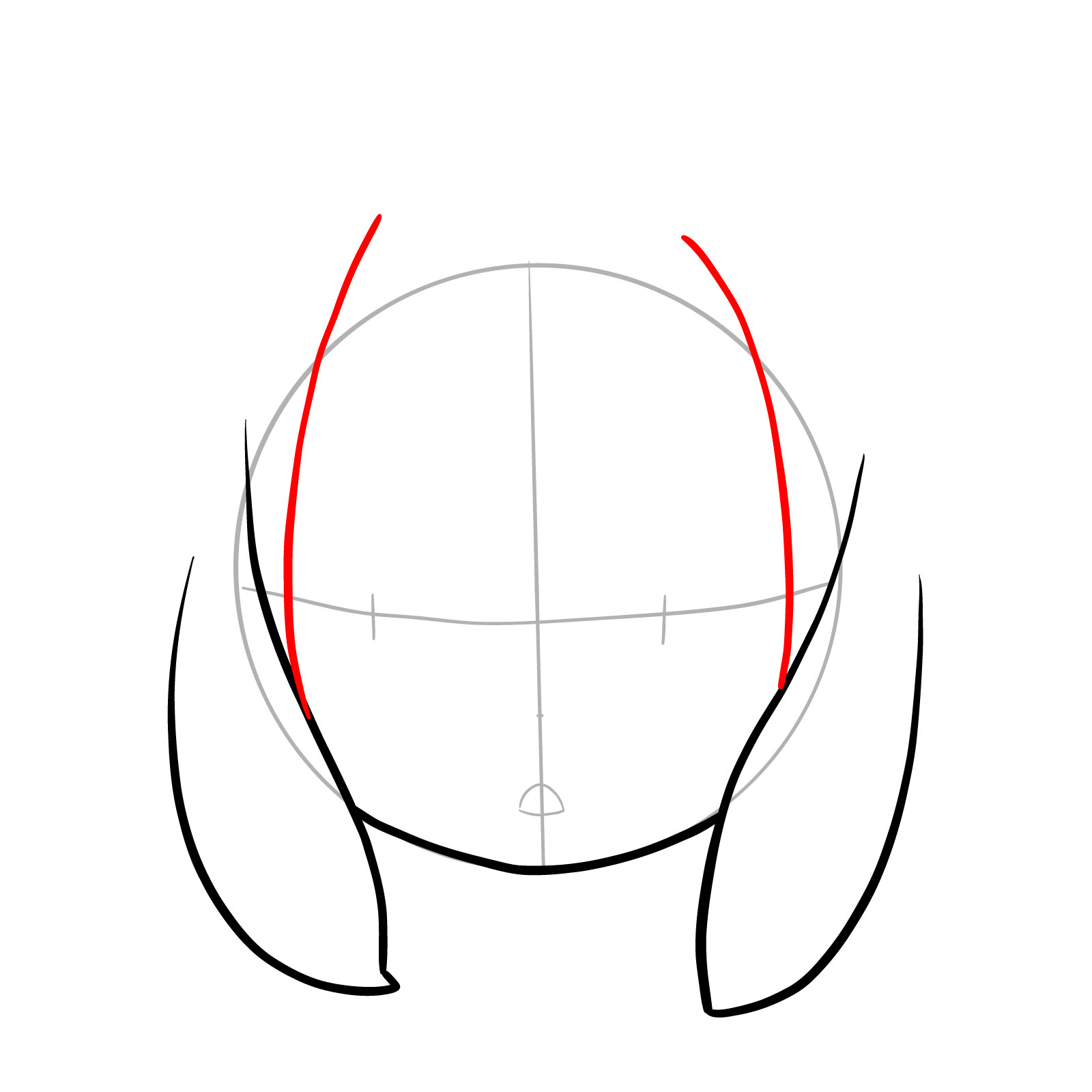 Step 3 in Anya Forger's face outline showing the side hair curves