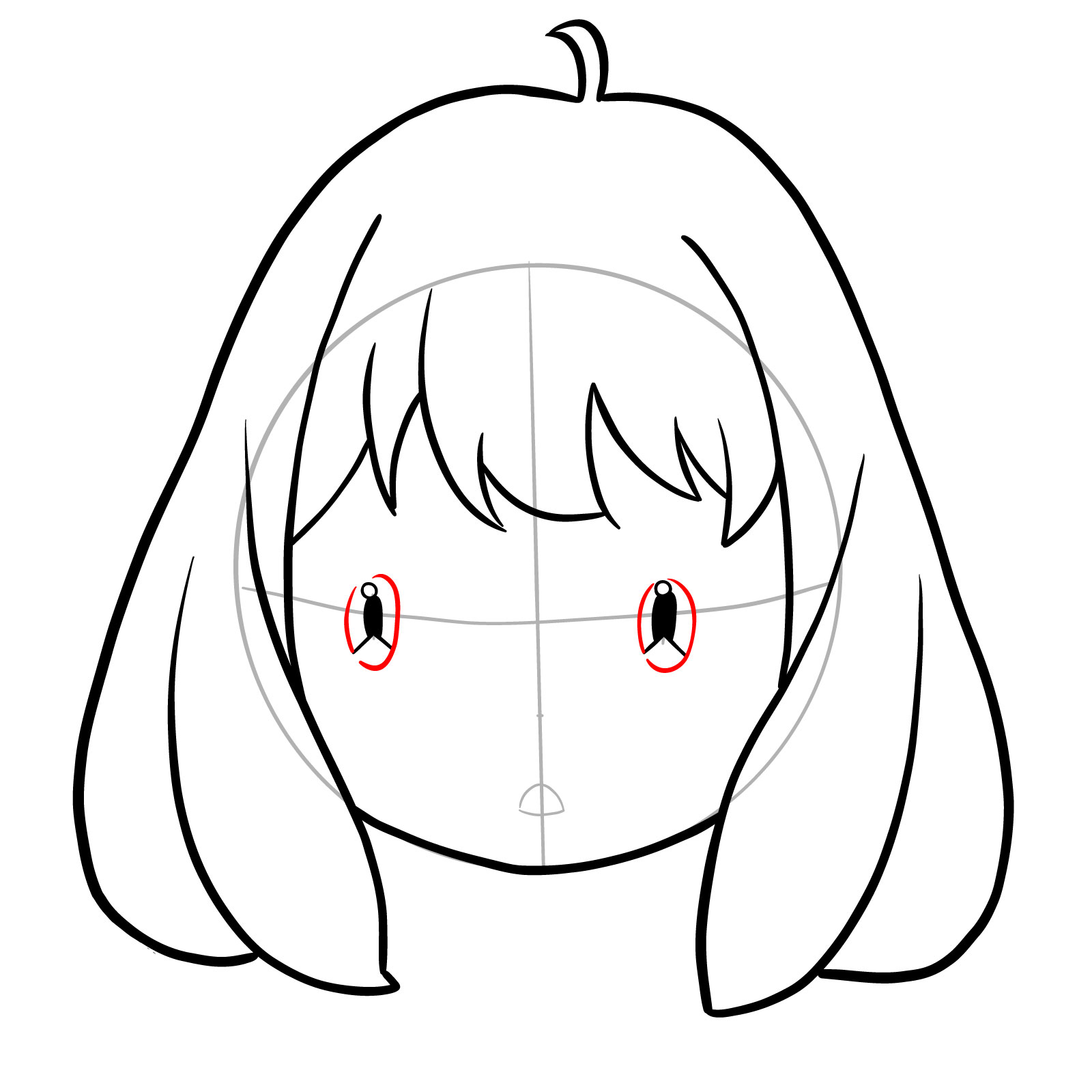 Step 7 of drawing Anya Forger's face focusing on the pupils