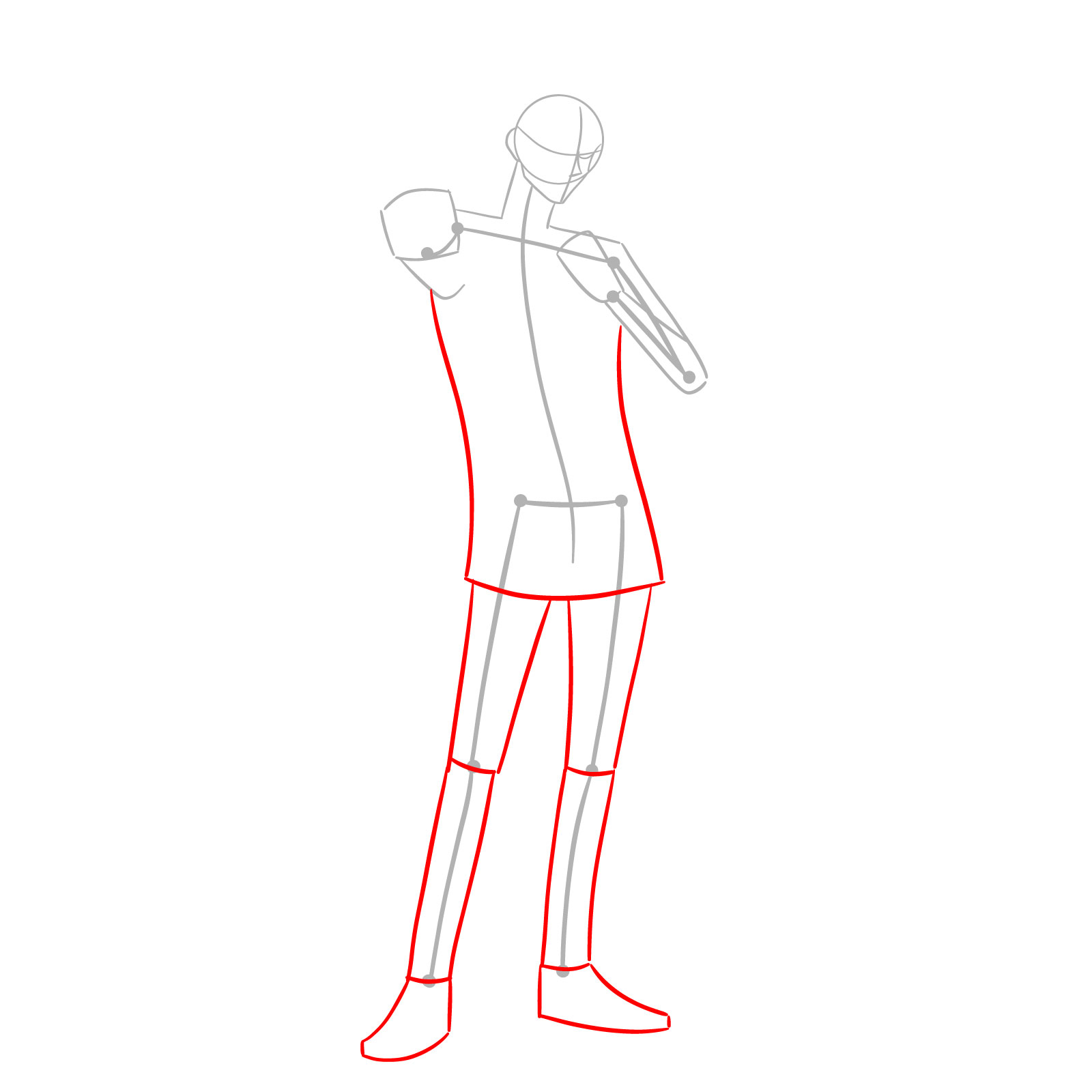 Defining the torso and lower body of a Satoru Gojo drawing - step 03