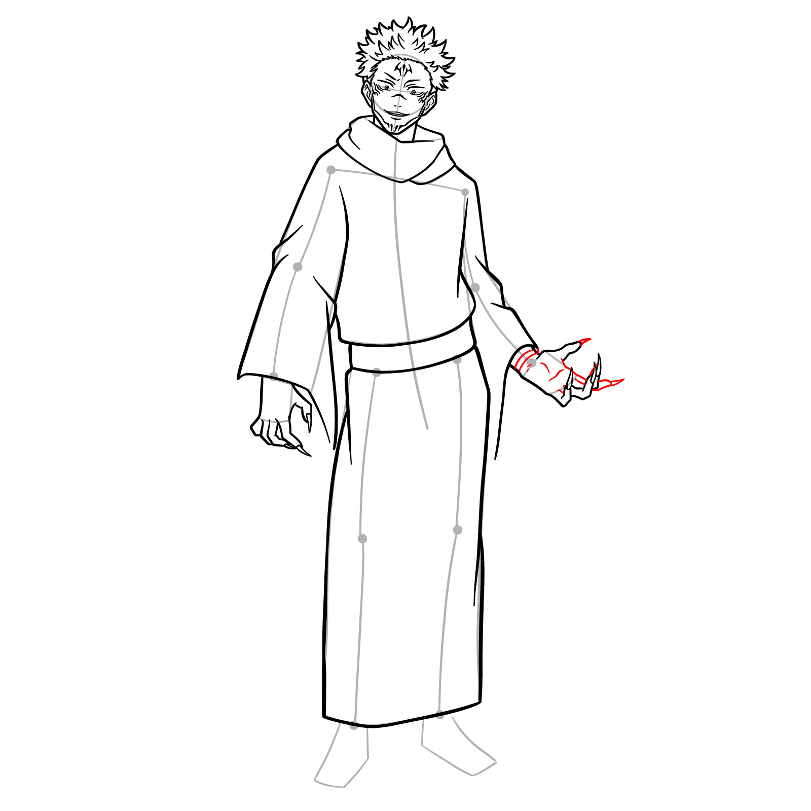 How to Draw Sukuna, the King of Curses in Full Body Pose - step 17