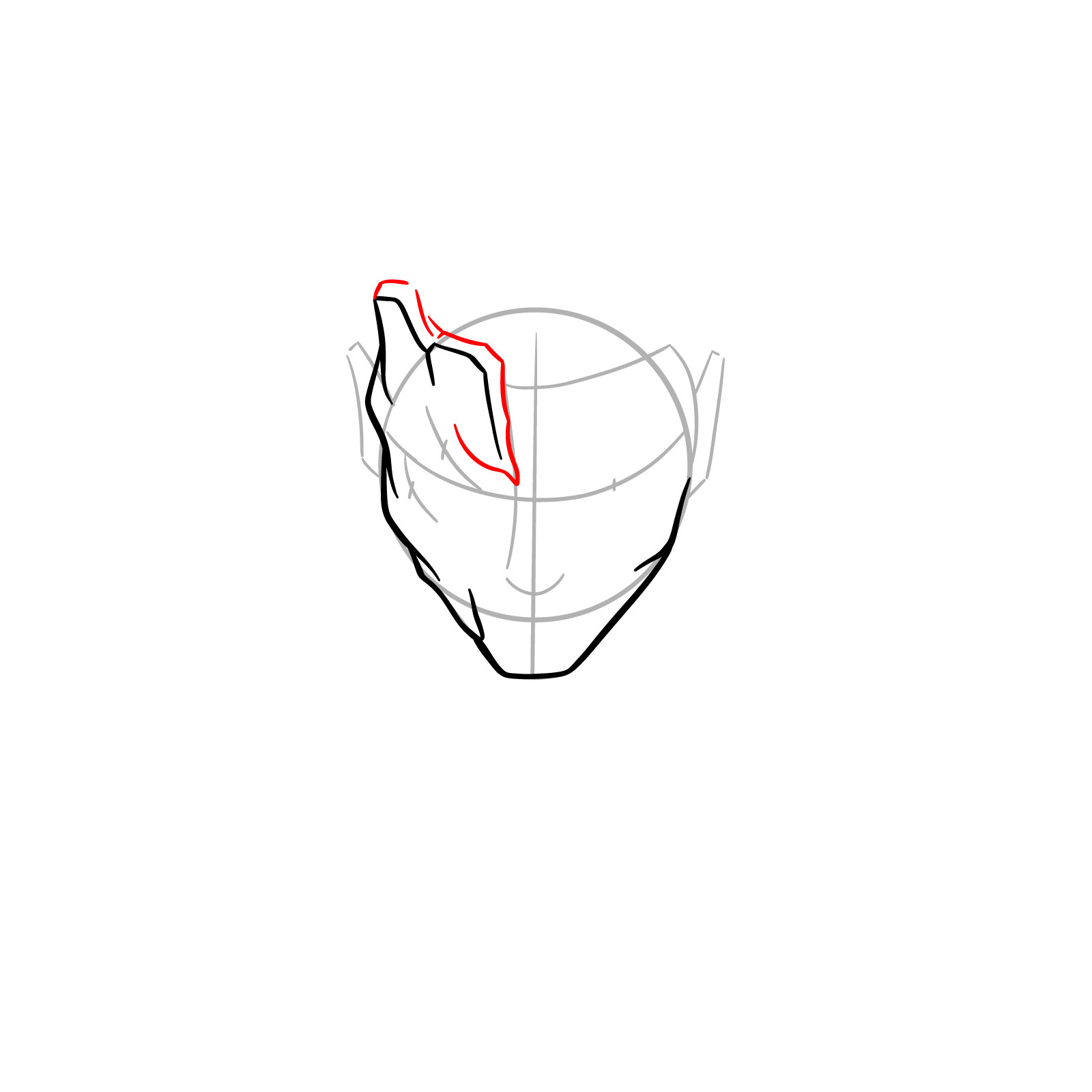 How to draw Sukuna's face – Step 5: Adding volume to the top and right side of the face plate