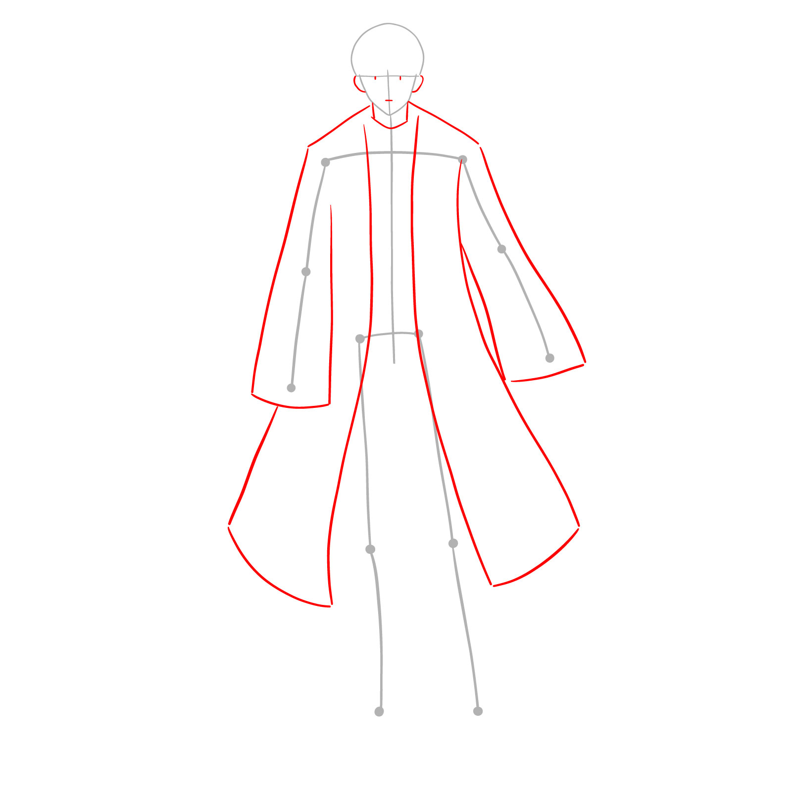Mash full body drawing step 2 with facial features and cloak outline added - step 02