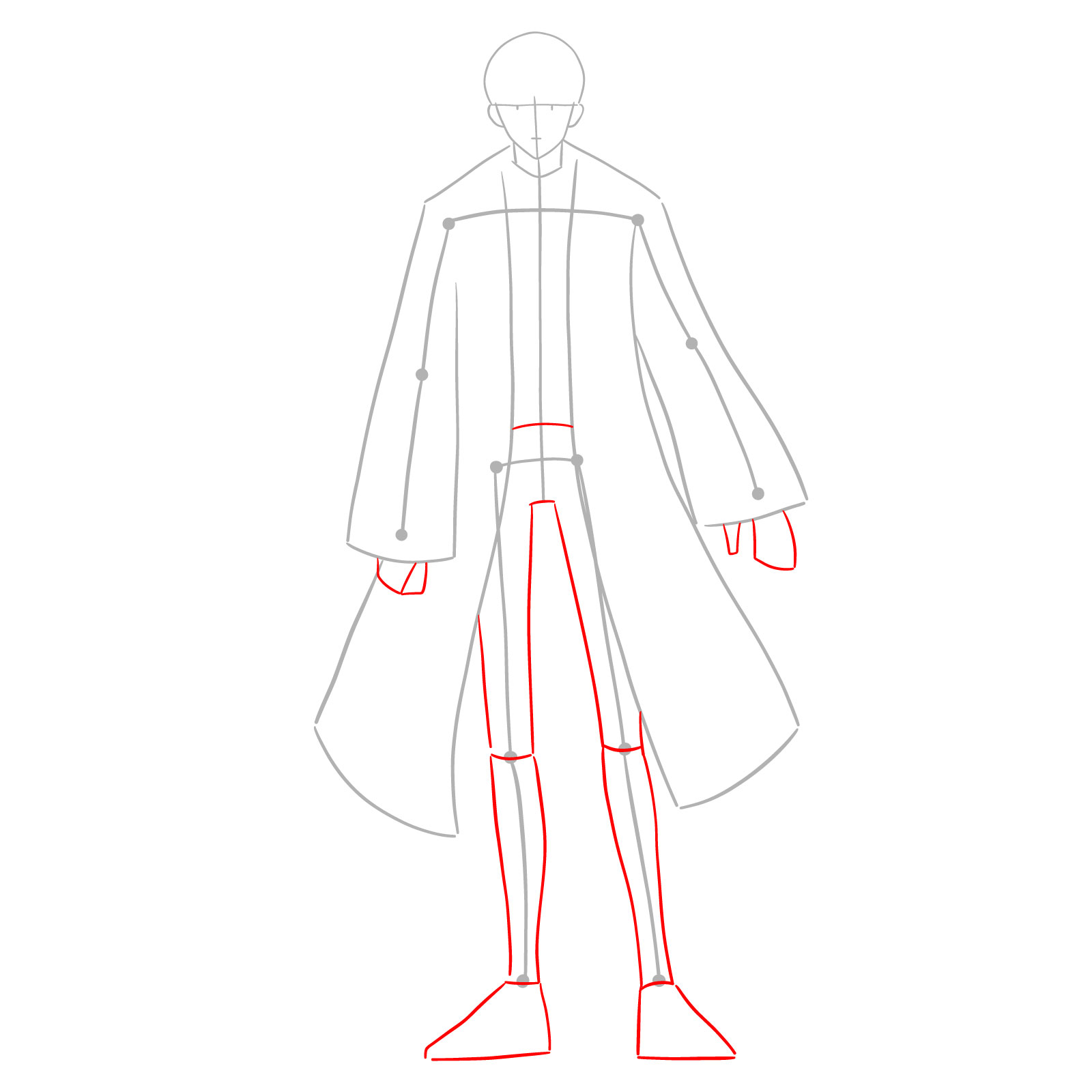 Mash drawing step 3 showing the addition of proportional shapes for limbs - step 03