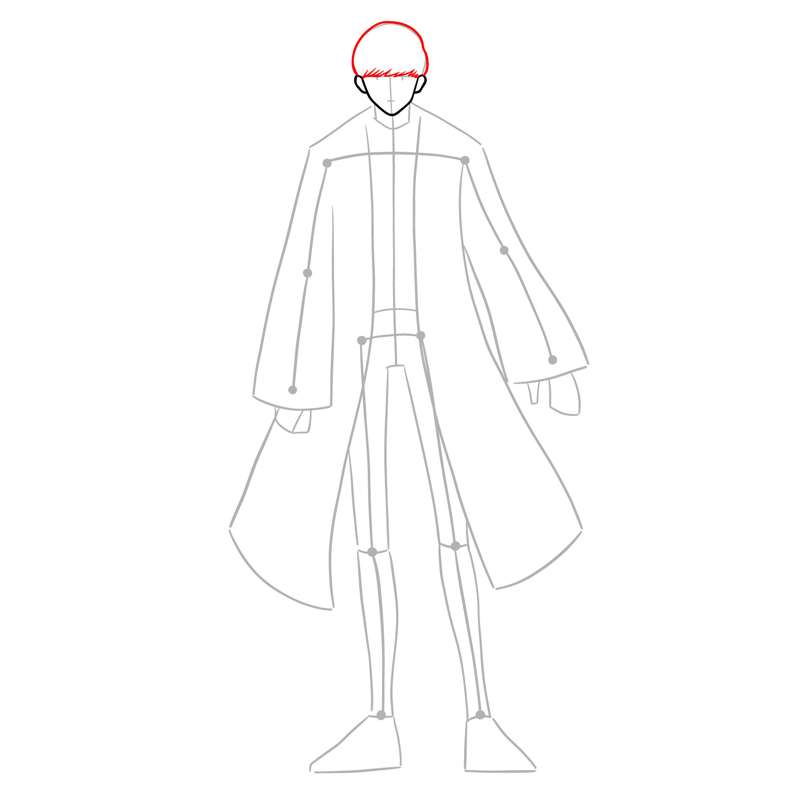 Mash full body drawing guide highlighting hair outline for detailed character sketch - step 05