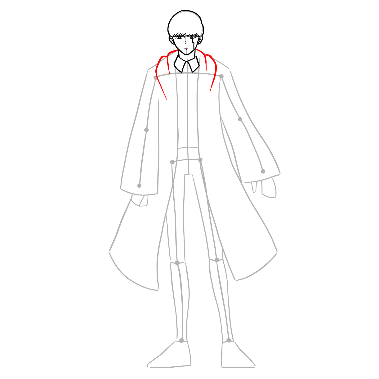 Mash full body drawing tutorial focusing on the collar of the cloak - step 09