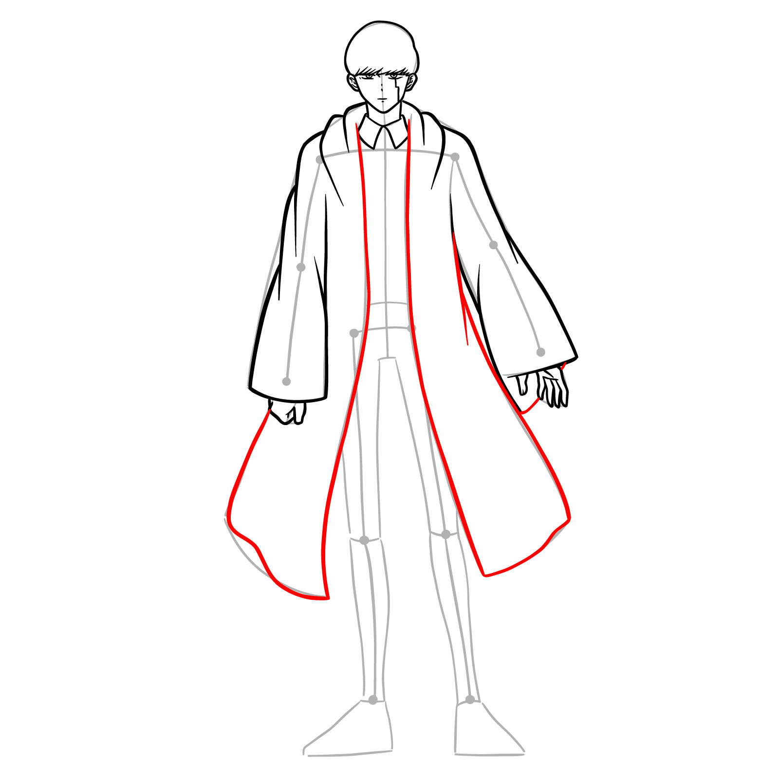 Final touches on Mash's cloak in a detailed full body drawing guide - step 12