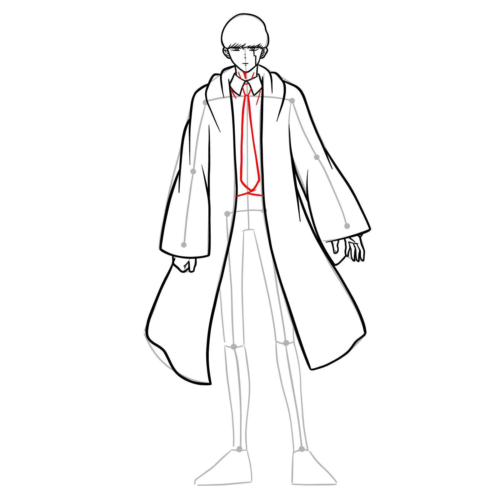 Mash full body drawing with detailed neck, shirt, and tie - step 13