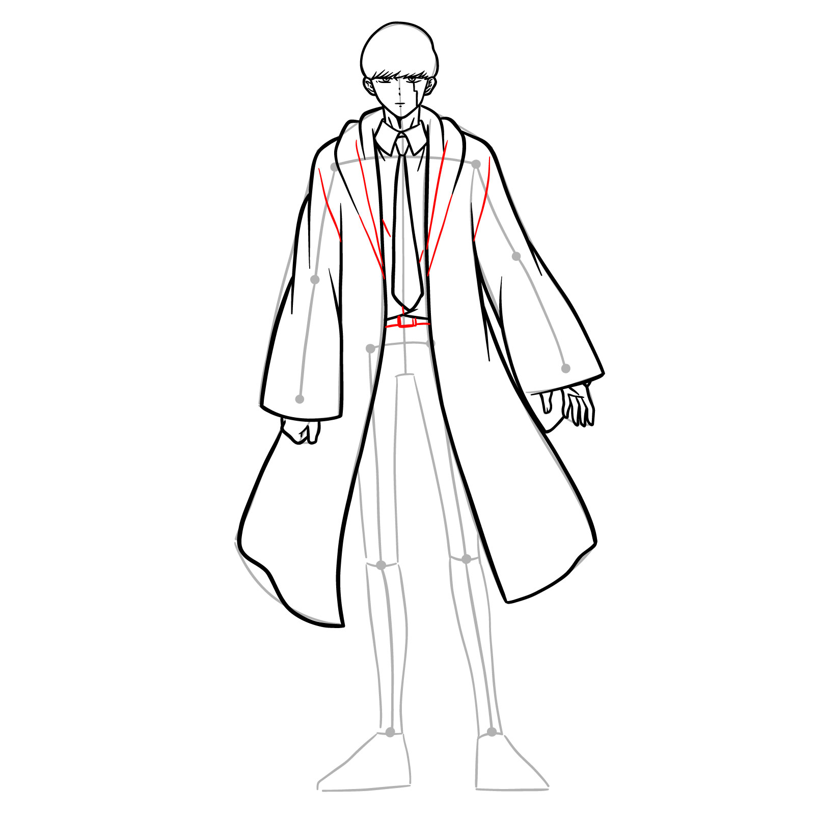 Mash character sketch focusing on cloak details and the belt of his pants - step 14