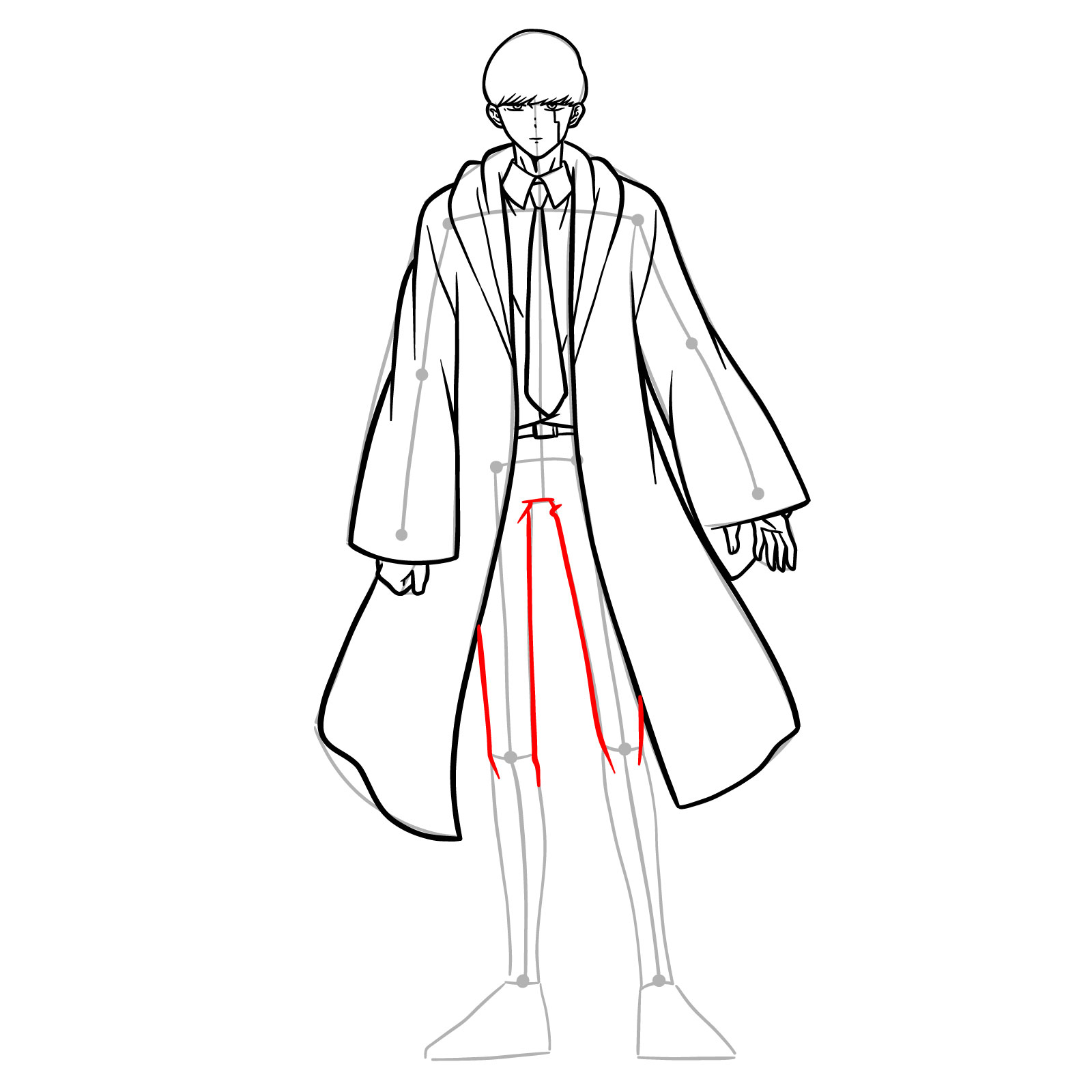 Guiding lines for drawing Mash's legs to the knees - step 15