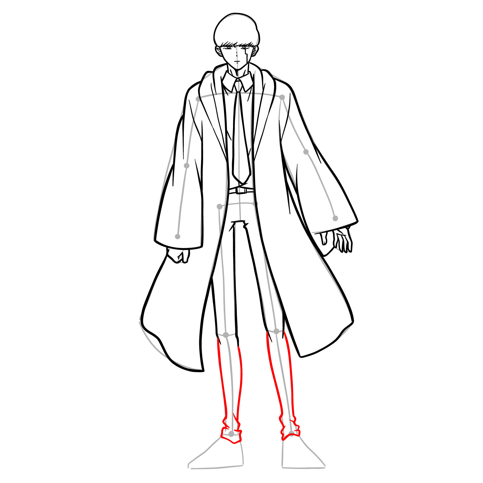 Completing Mash's full body drawing with the lower legs and pants - step 16