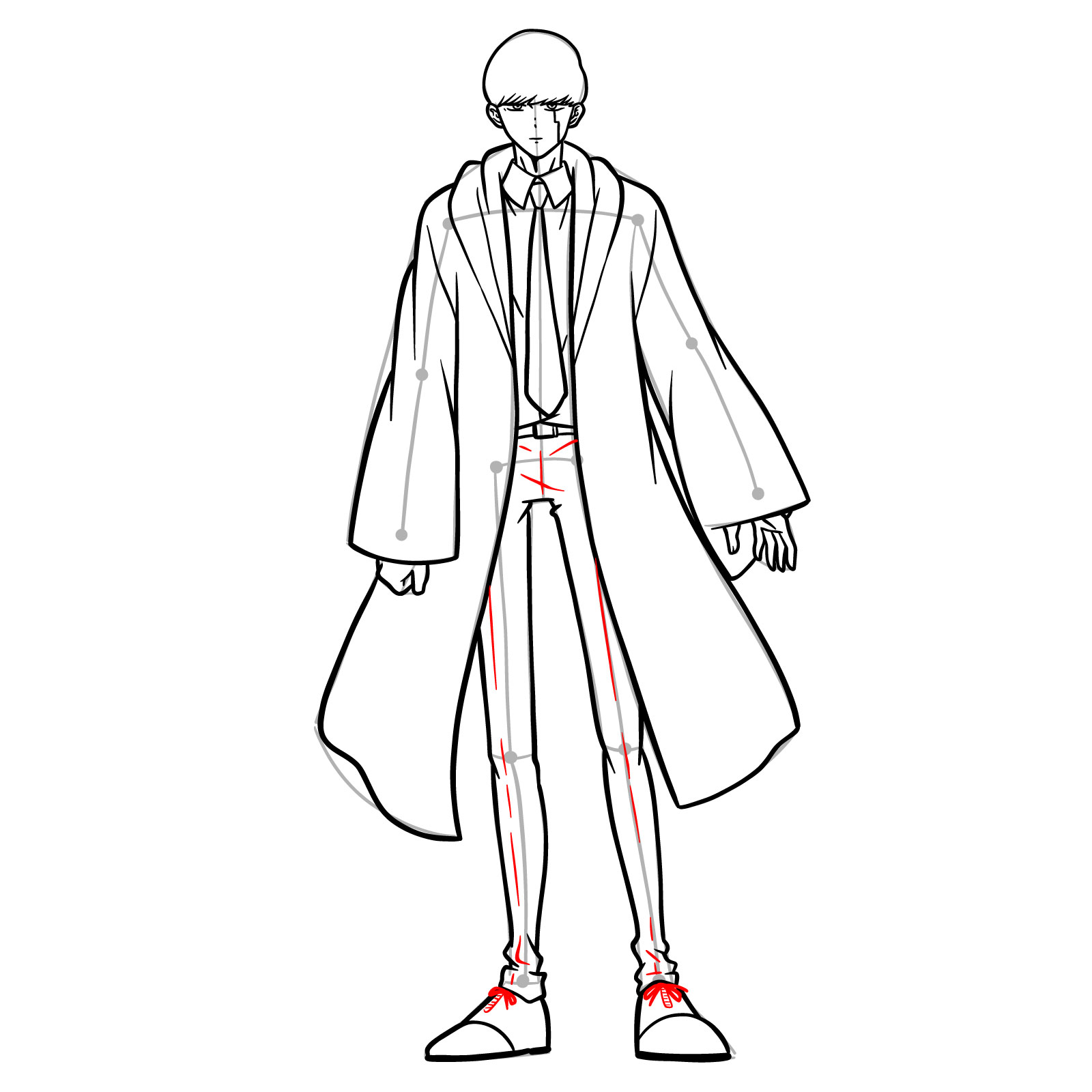 Detailing shoelaces and pant texture in Mash's character drawing - step 18