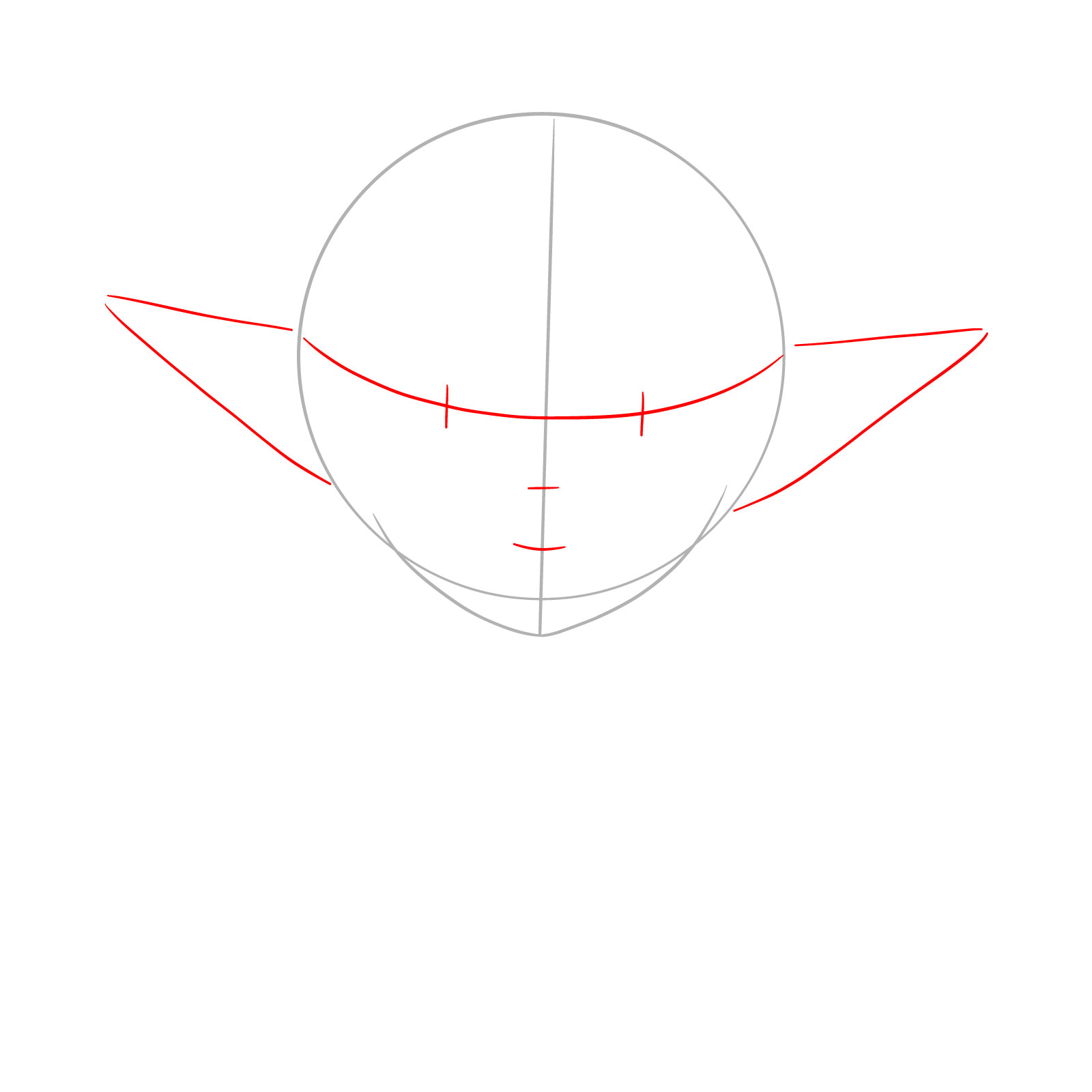 Outline of Frieren's facial features and ear placement - step 02