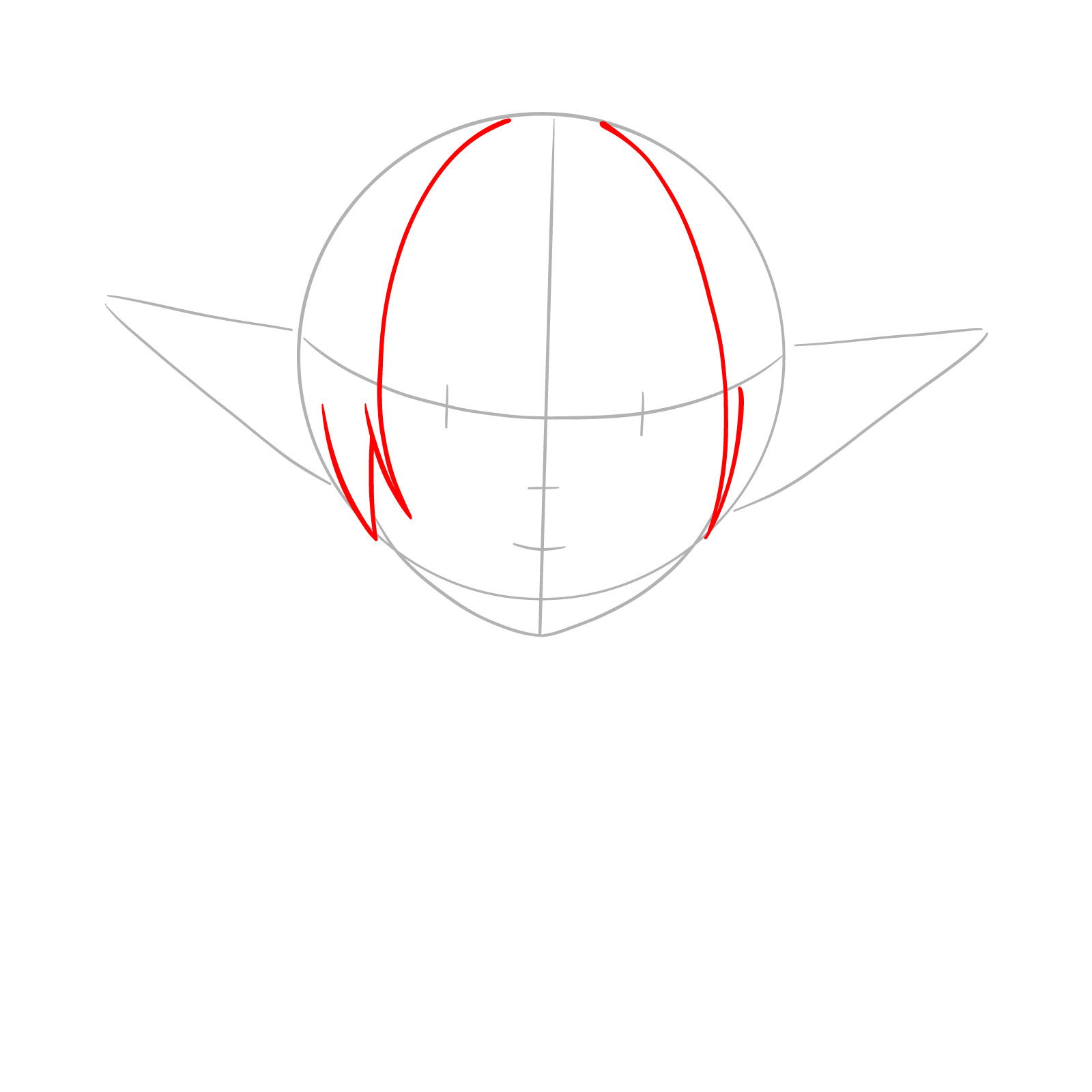 Frieren's face sketch showing side hair strands - step 03