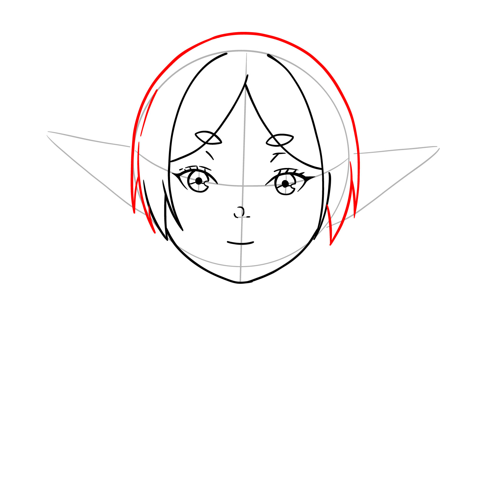 Hairline details added to complete Frieren's face sketch - step 08