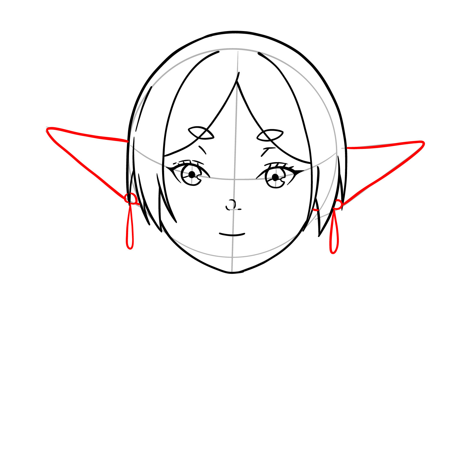 Detailed drawing of Frieren's ears and earrings - step 09