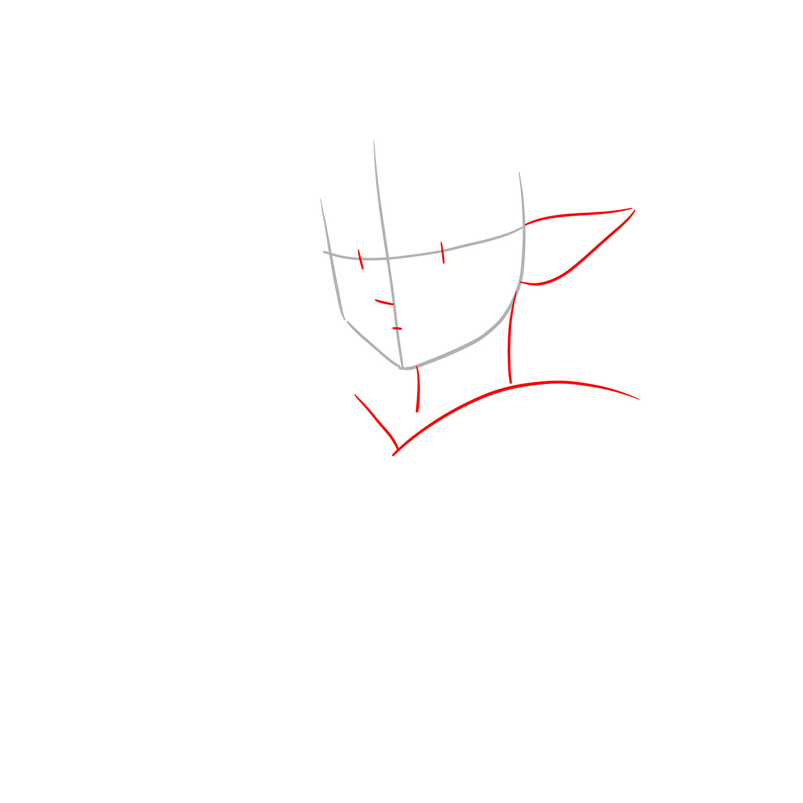 Layout of eyes, nose, and mouth on Frieren's face, plus neck outline - step 02