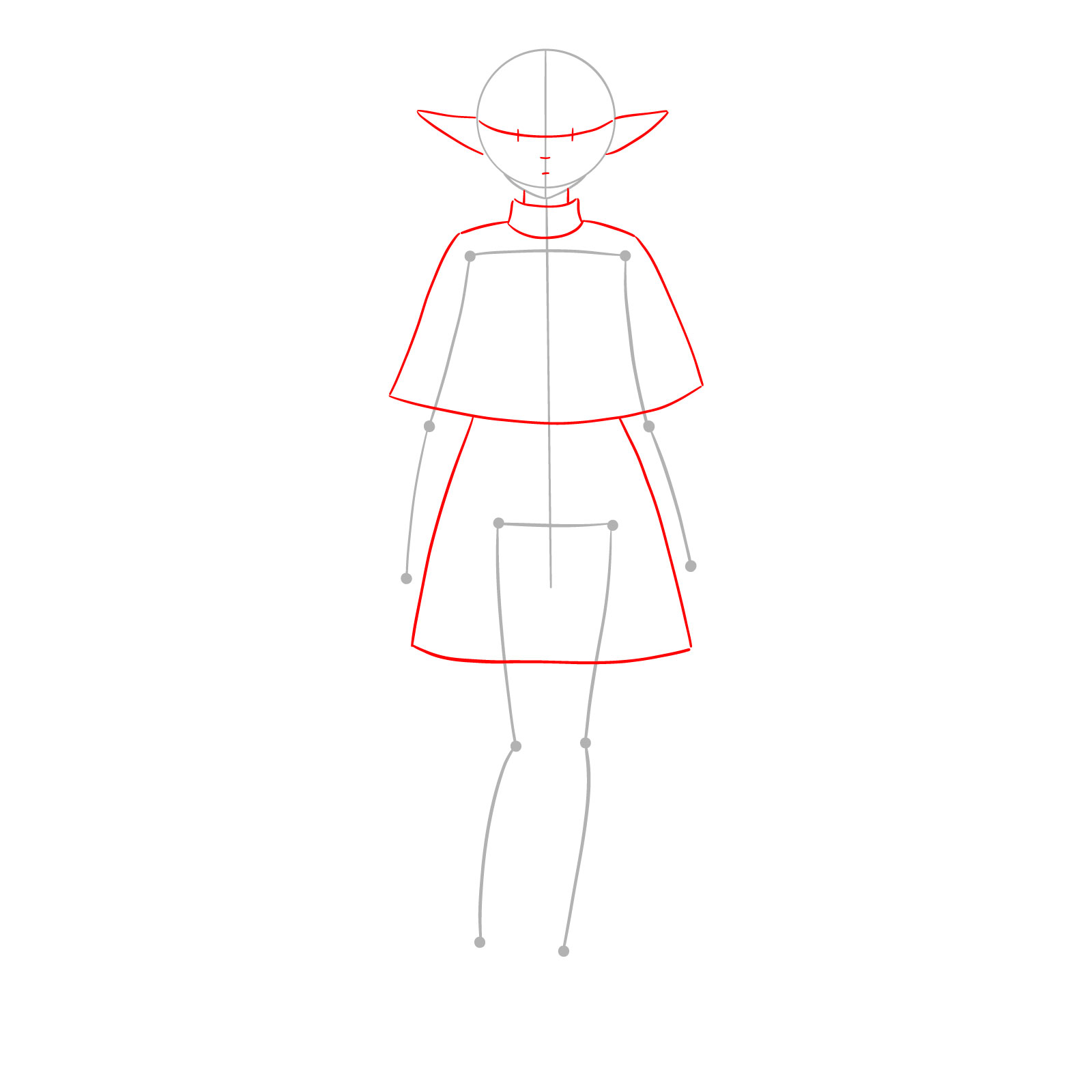 Facial and body outline in Frieren's full body drawing - step 02