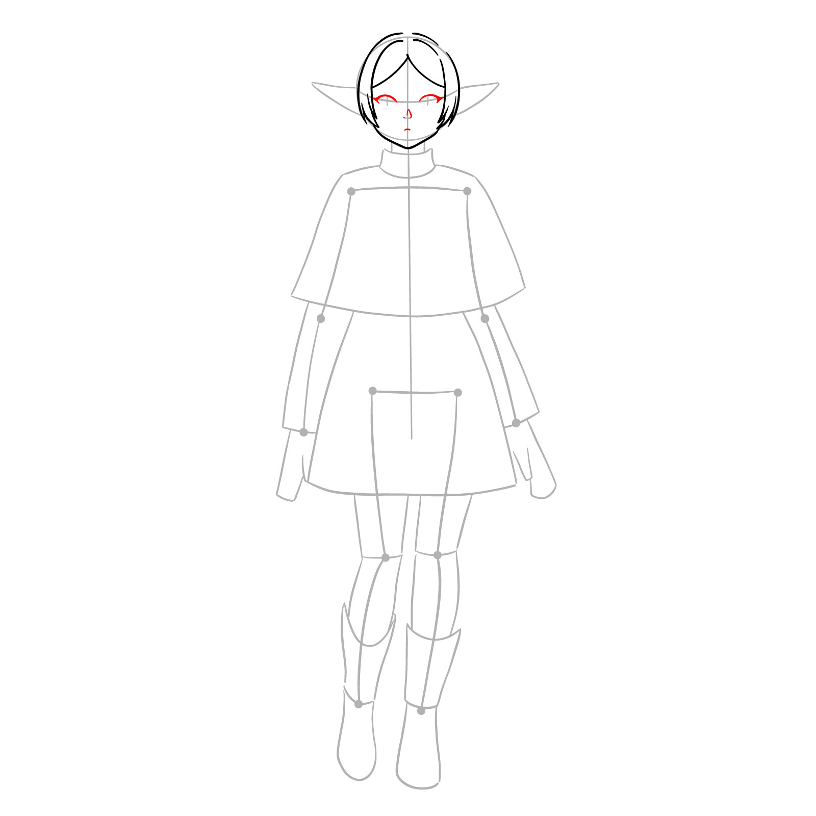 Facial features coming together in Frieren's full body drawing - step 06