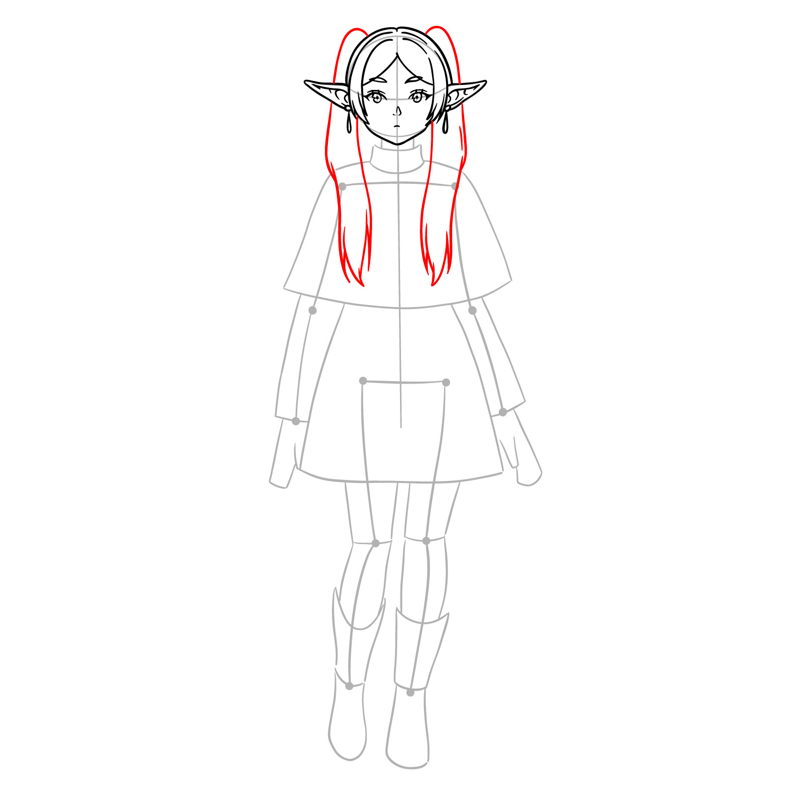 Pigtails added in Frieren's full body drawing - step 10