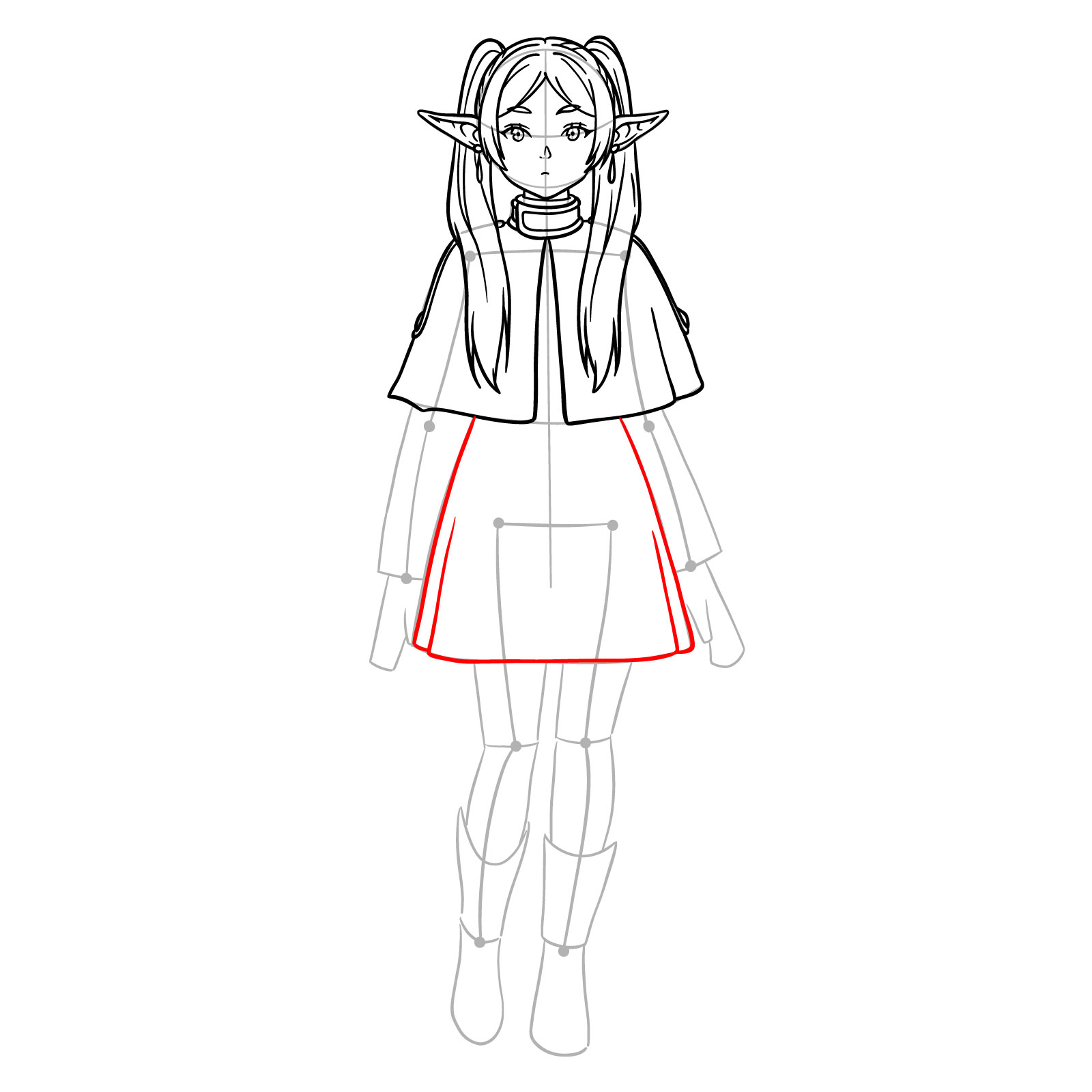 Skirt outlining in Frieren's full body artwork - step 14