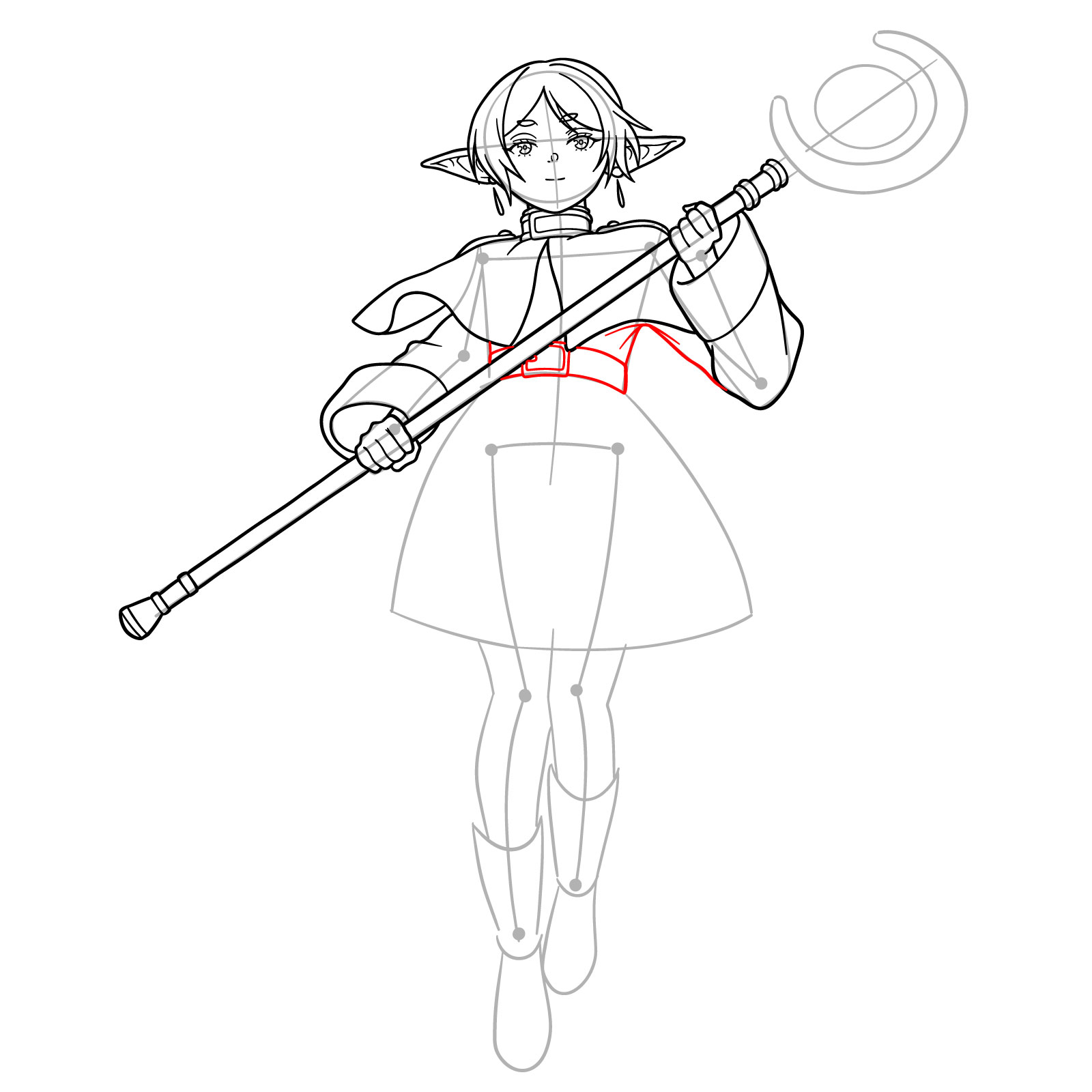 How to Draw Frieren with Her Staff - step 13