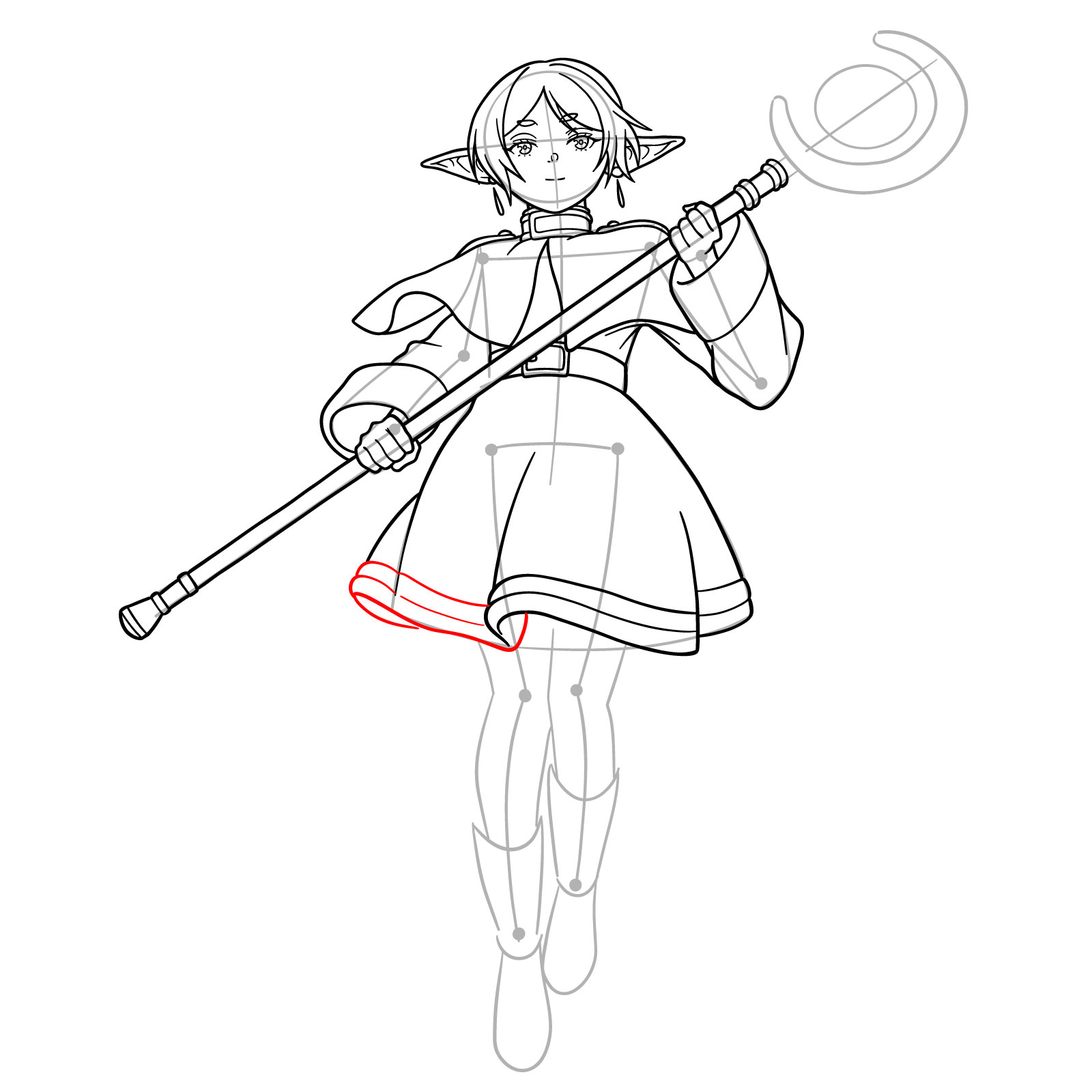 How to Draw Frieren with Her Staff - step 15