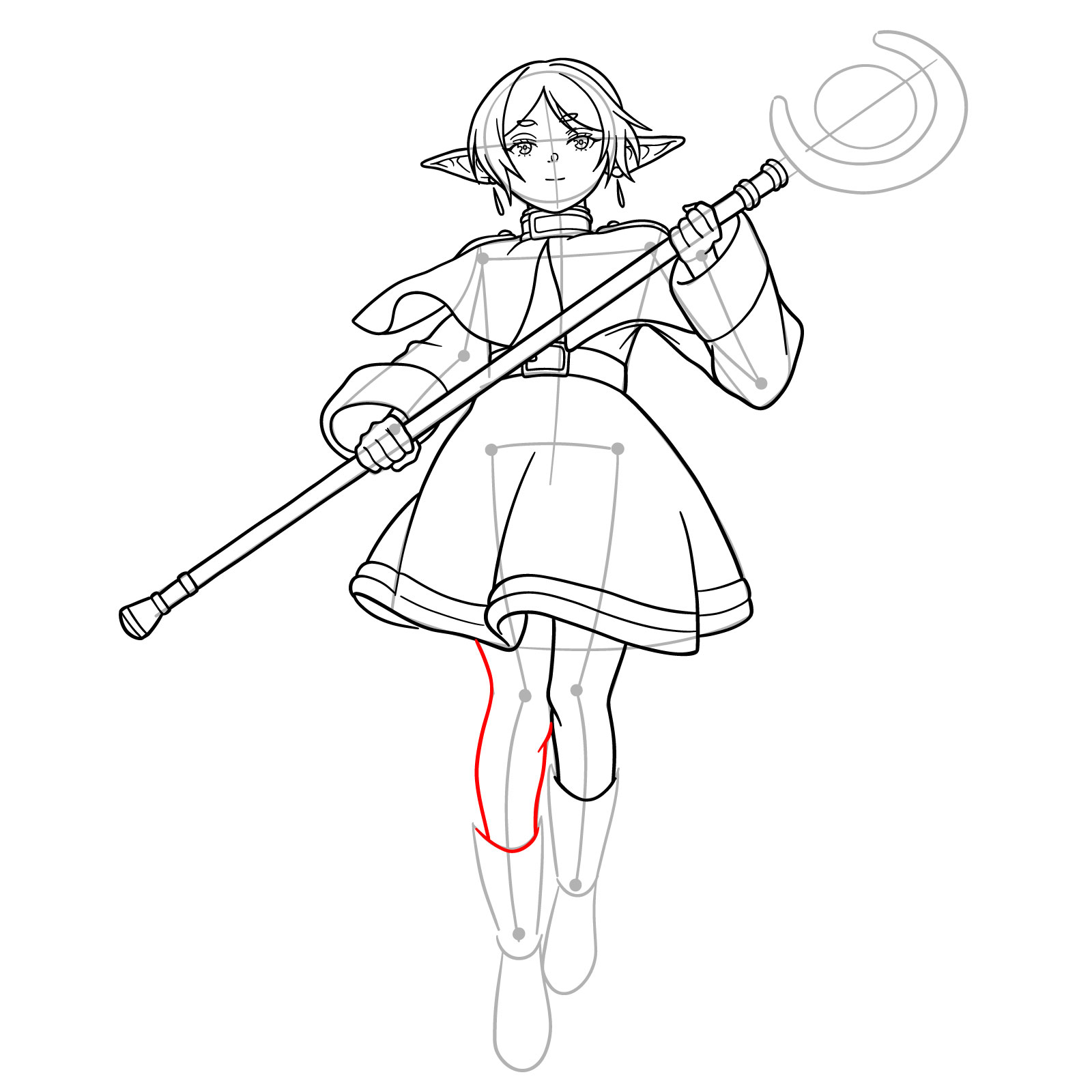 How to Draw Frieren with Her Staff - step 17