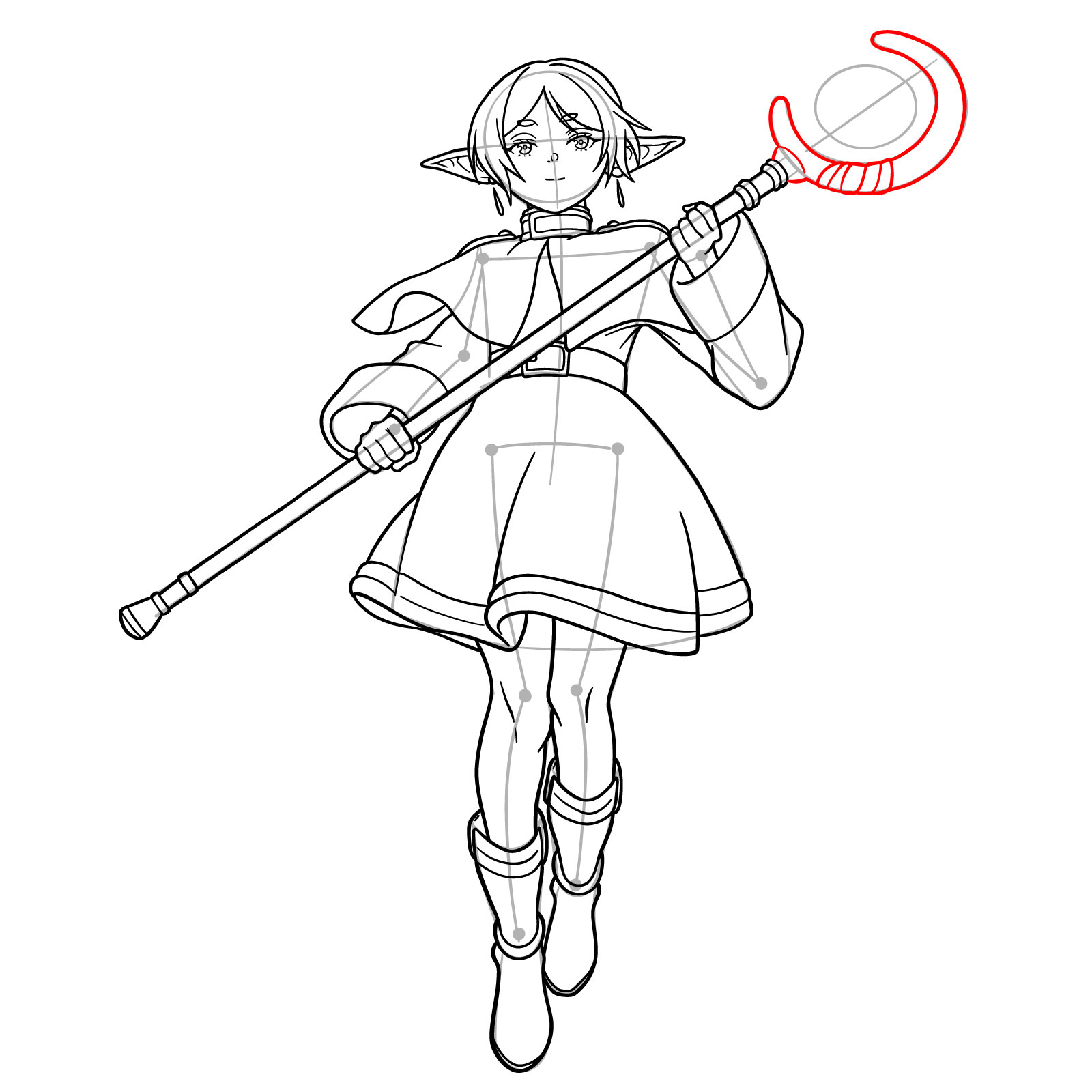 How to Draw Frieren with Her Staff - step 21