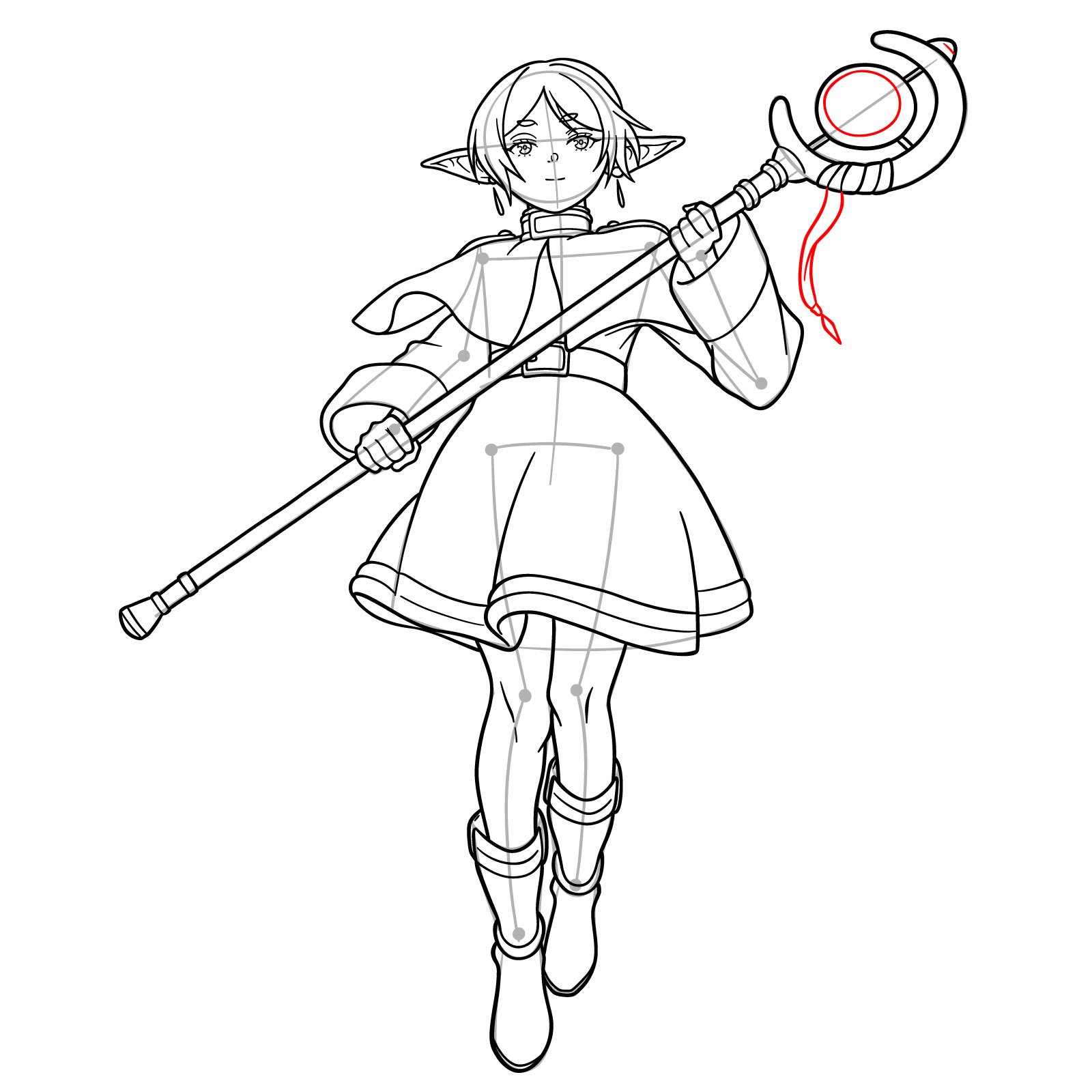 How to Draw Frieren with Her Staff - step 23