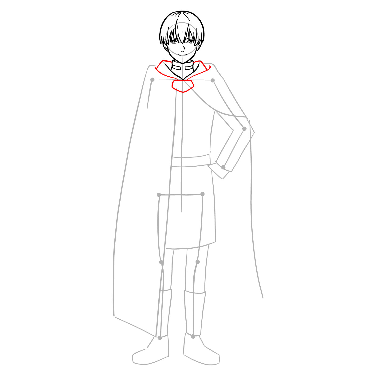 Learn How to Draw Himmel in His Heroic Cloak and Tunic - step 09