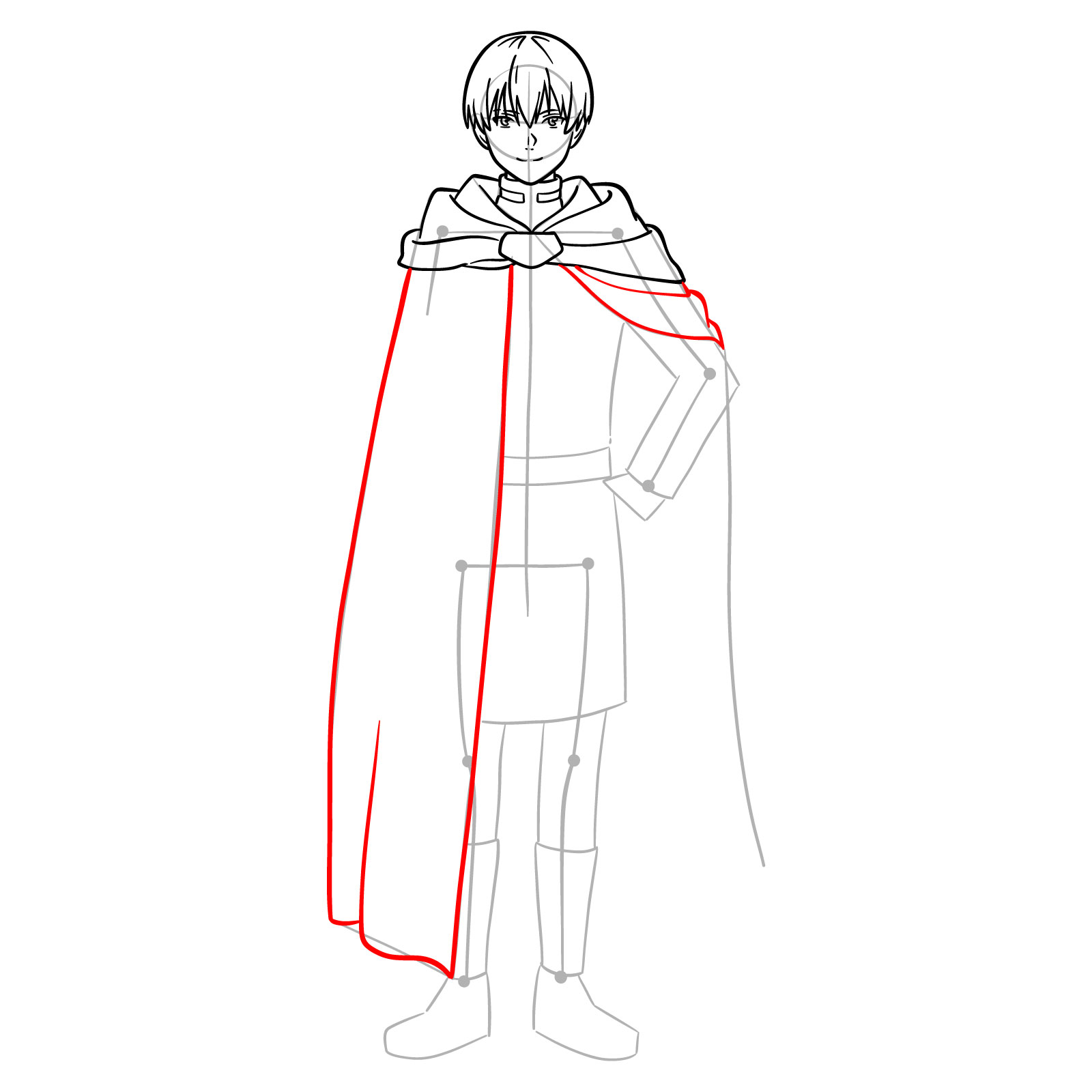 Learn How to Draw Himmel in His Heroic Cloak and Tunic - step 11