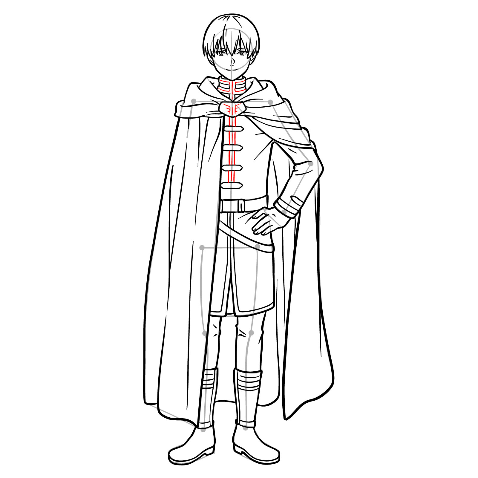 Learn How to Draw Himmel in His Heroic Cloak and Tunic - step 21