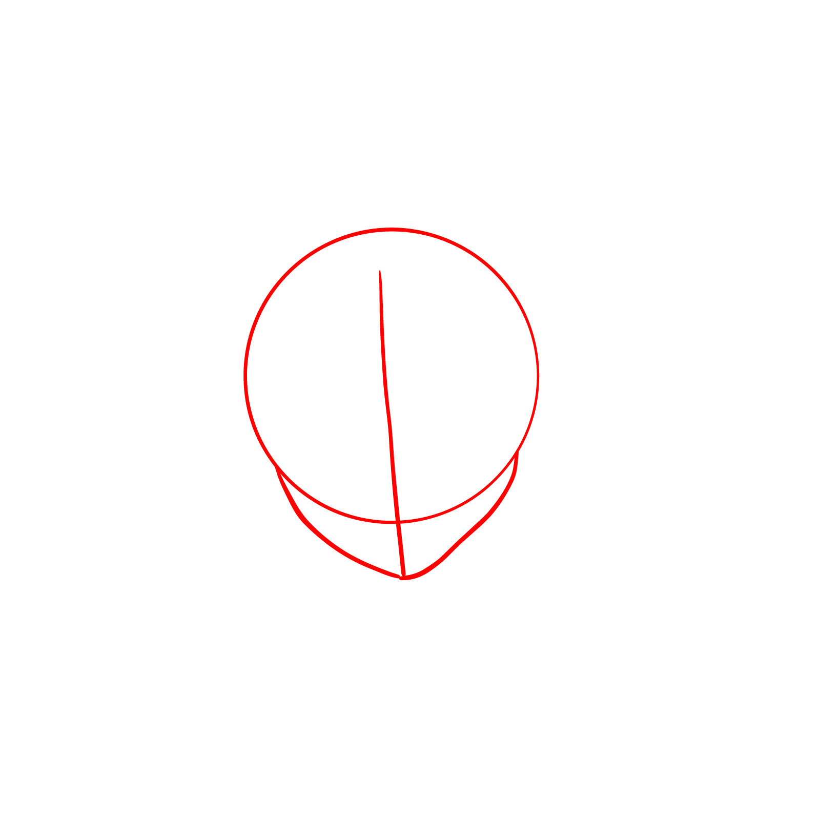 Basic head shape with circle, chin, and center line for Momo Ayase drawing - step 01