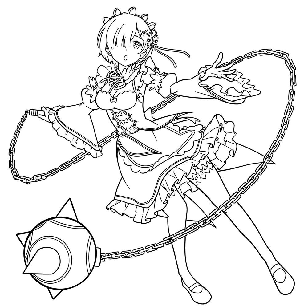 How to Draw Rem in Action Pose with Morningstar – Re:Zero