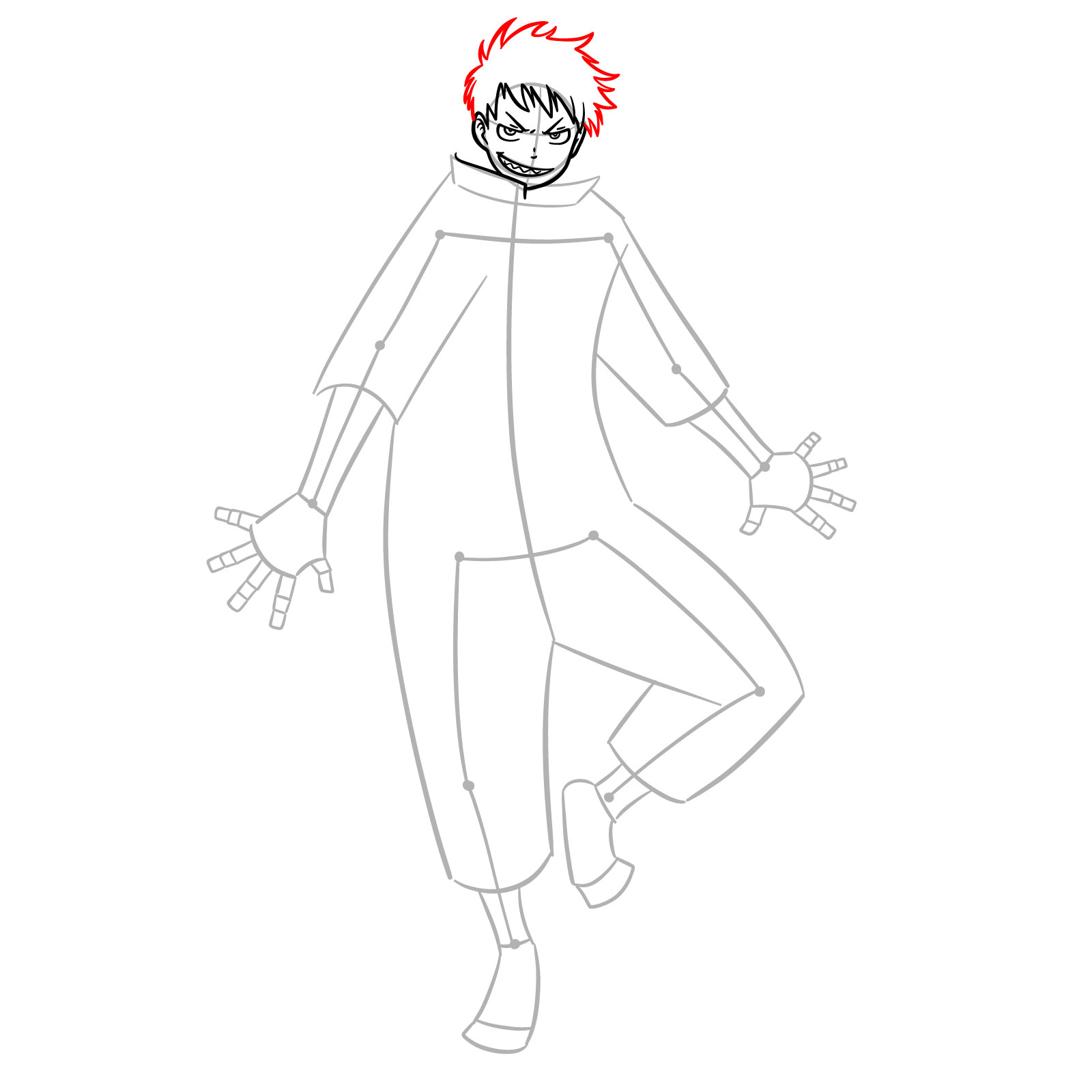 How to Draw Shinra Kusakabe in Orange Coverall - step 08