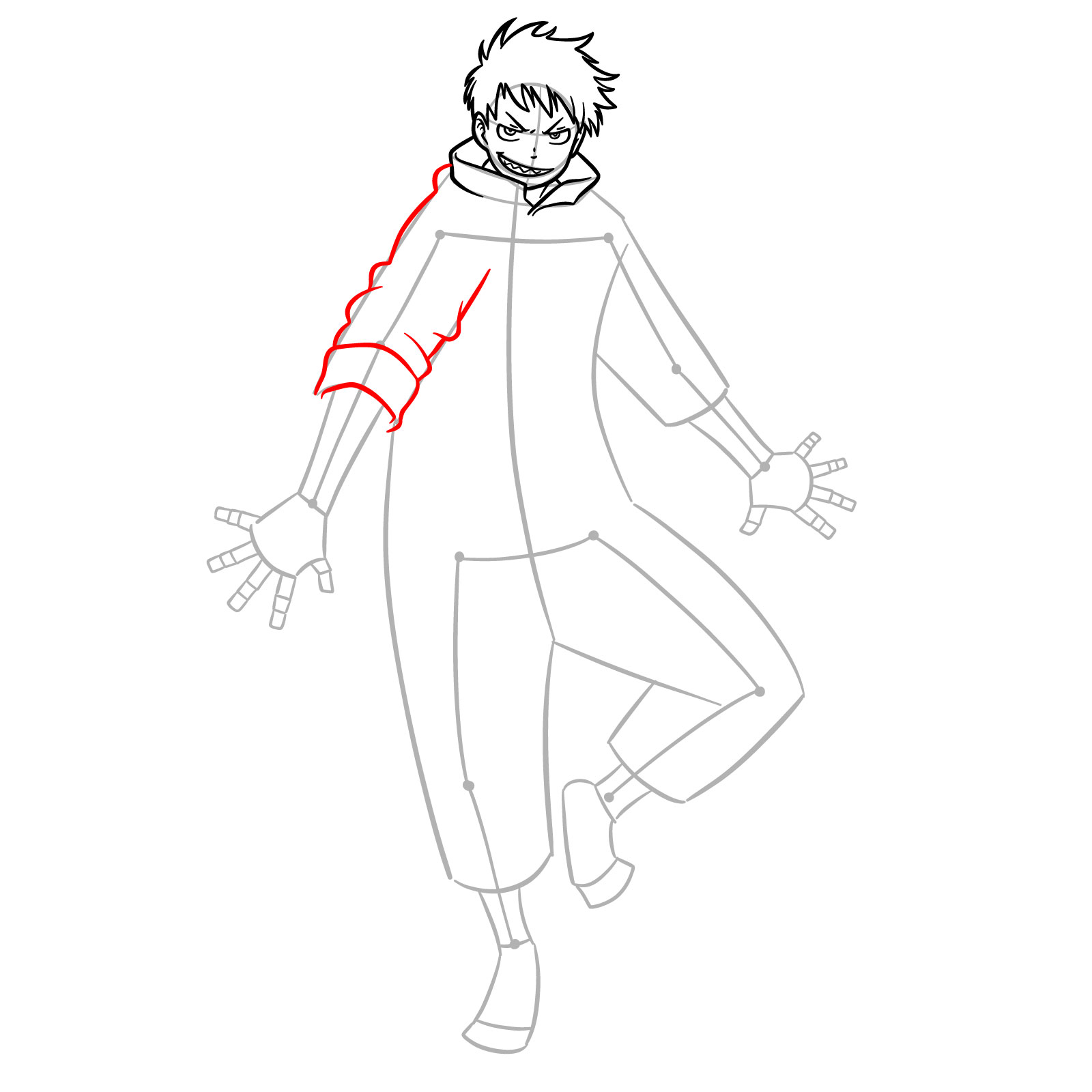 How to Draw Shinra Kusakabe in Orange Coverall - step 11