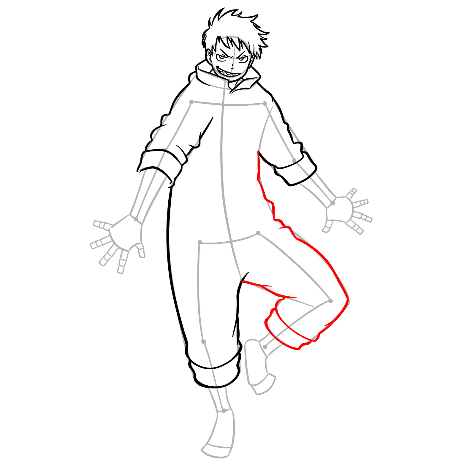 How to Draw Shinra Kusakabe in Orange Coverall - step 14