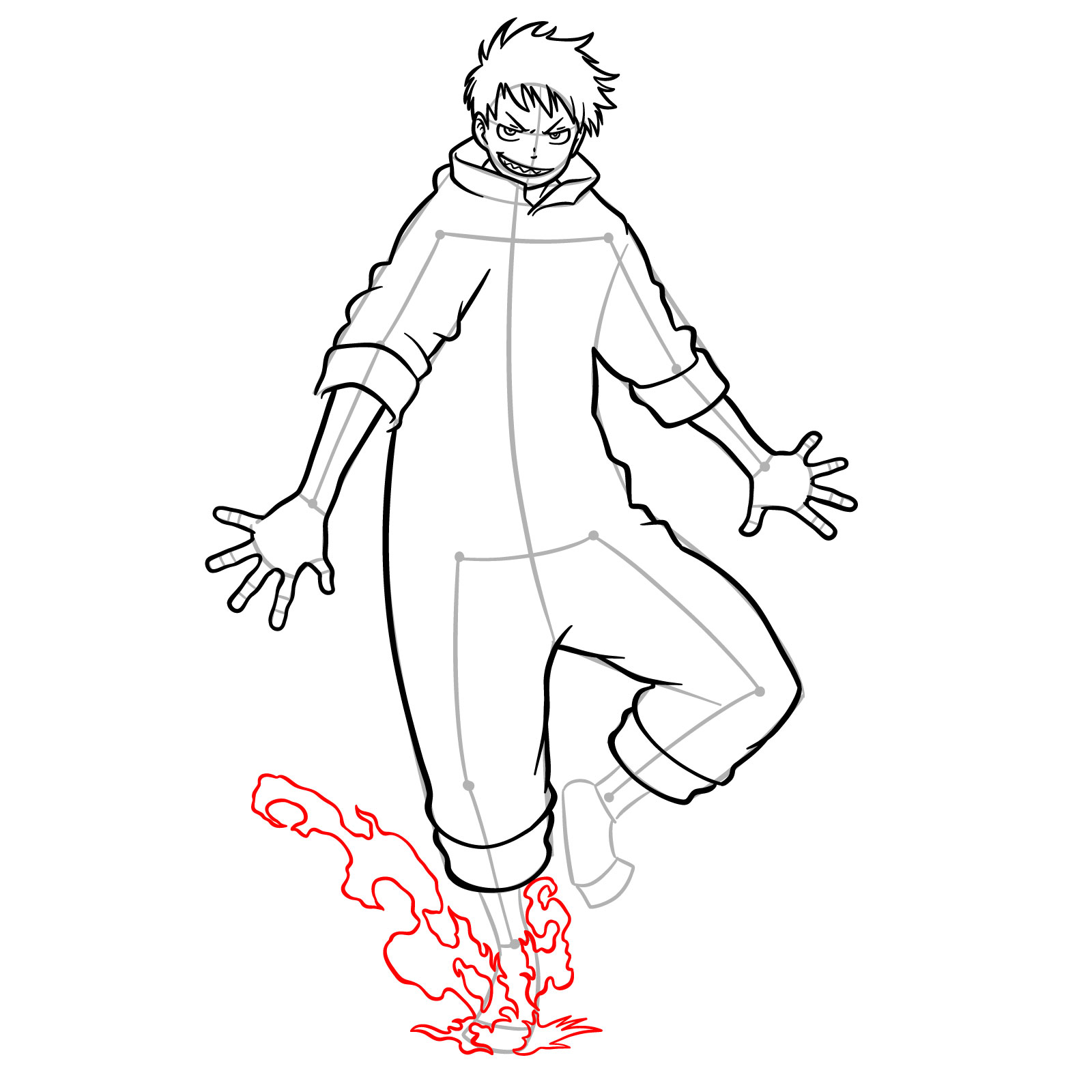 How to Draw Shinra Kusakabe in Orange Coverall - step 17