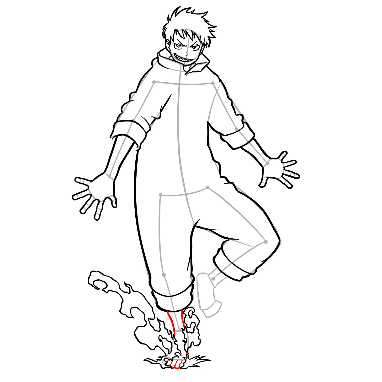 How to Draw Shinra Kusakabe in Orange Coverall - step 18