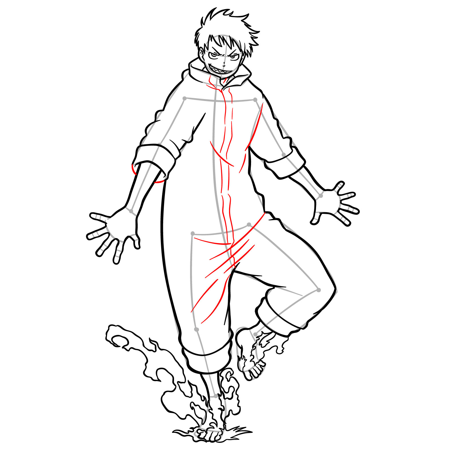 How to Draw Shinra Kusakabe in Orange Coverall - step 21